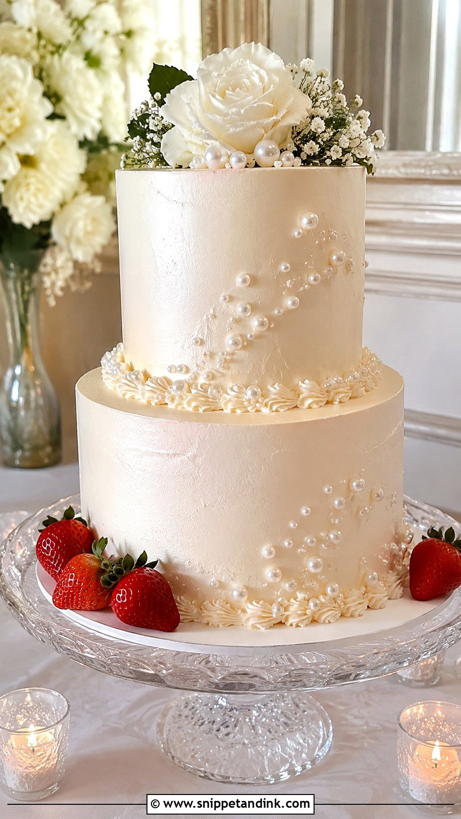 Strawberry Pearl Wedding Cake - Snippet and Ink - 20 Best Strawberry Cake Ideas for Wedding