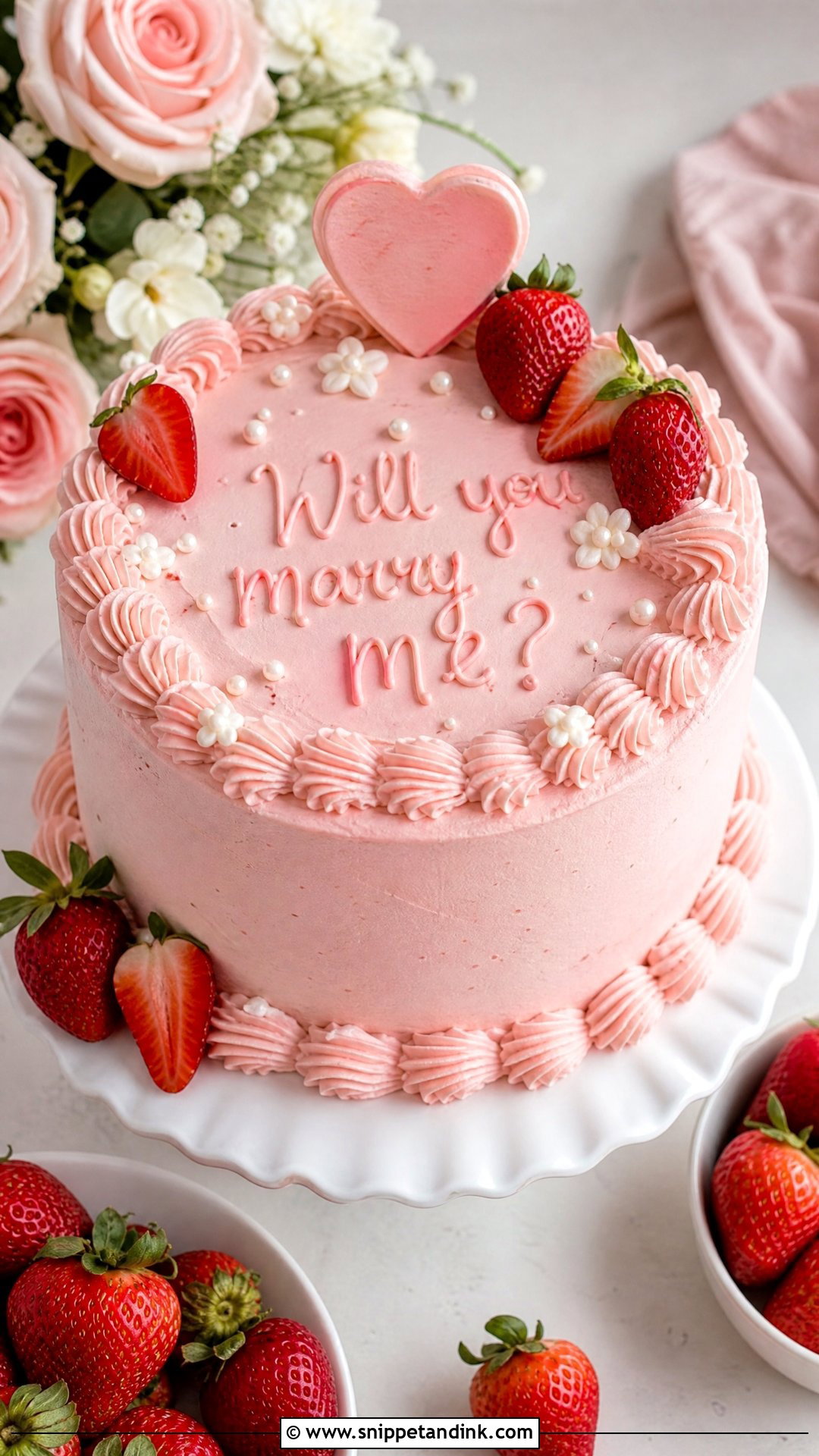 Strawberry Proposal Cake - Snippet and Ink - 20 Proposal Cake Ideas