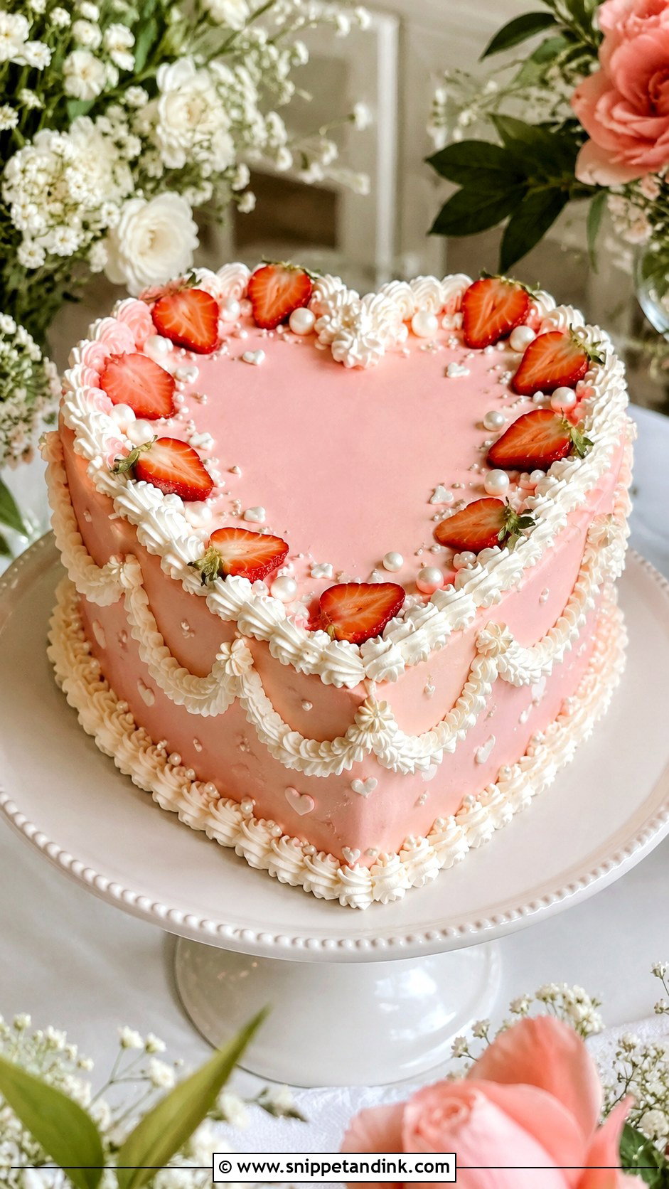 Strawberry Retro Heart Wedding Cake - Snippet and Ink - 30 Retro Heart Wedding Cake Ideas