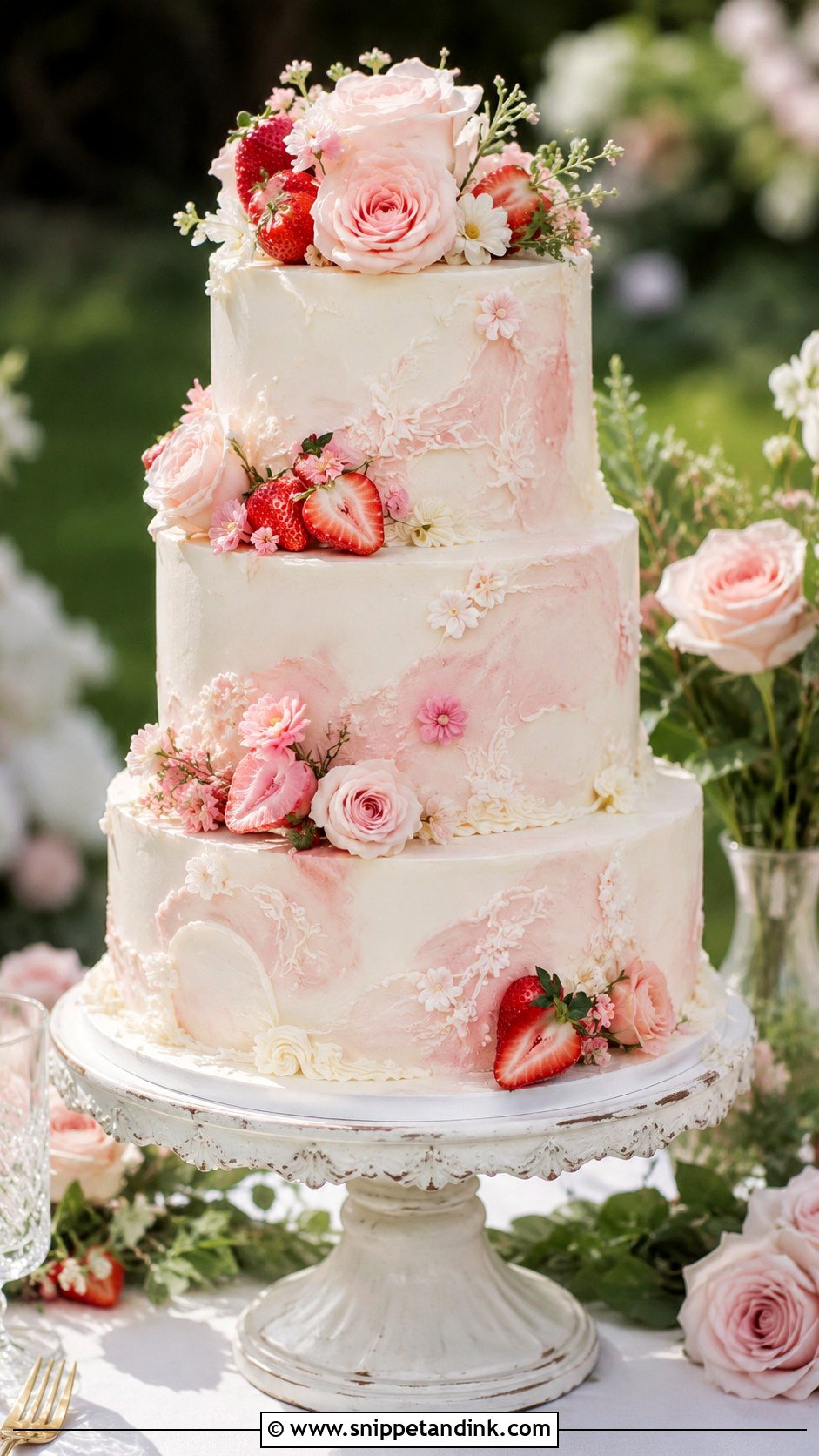 Strawberry Rose Wedding Cake - Snippet and Ink - 20 Best Strawberry Cake Ideas for Wedding