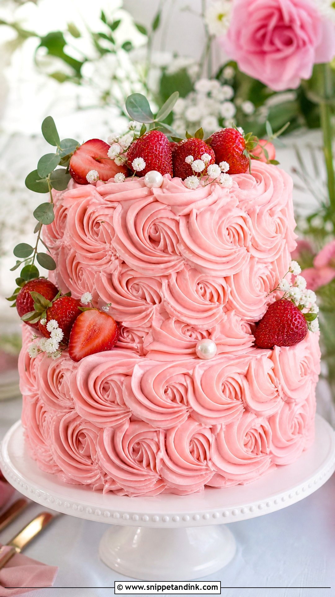 Strawberry Rosette Wedding Cake - Snippet and Ink - 30 Rosette Cake Ideas for Wedding