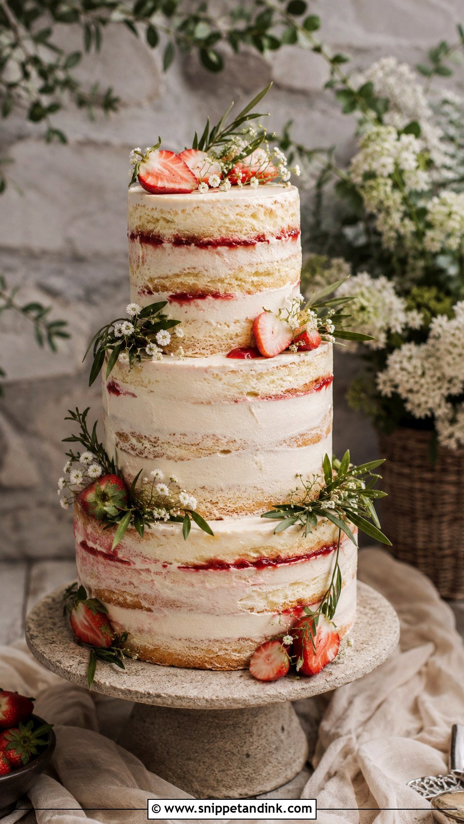 Strawberry Semi Naked Wedding Cake - Snippet and Ink - 20 Best Strawberry Cake Ideas for Wedding