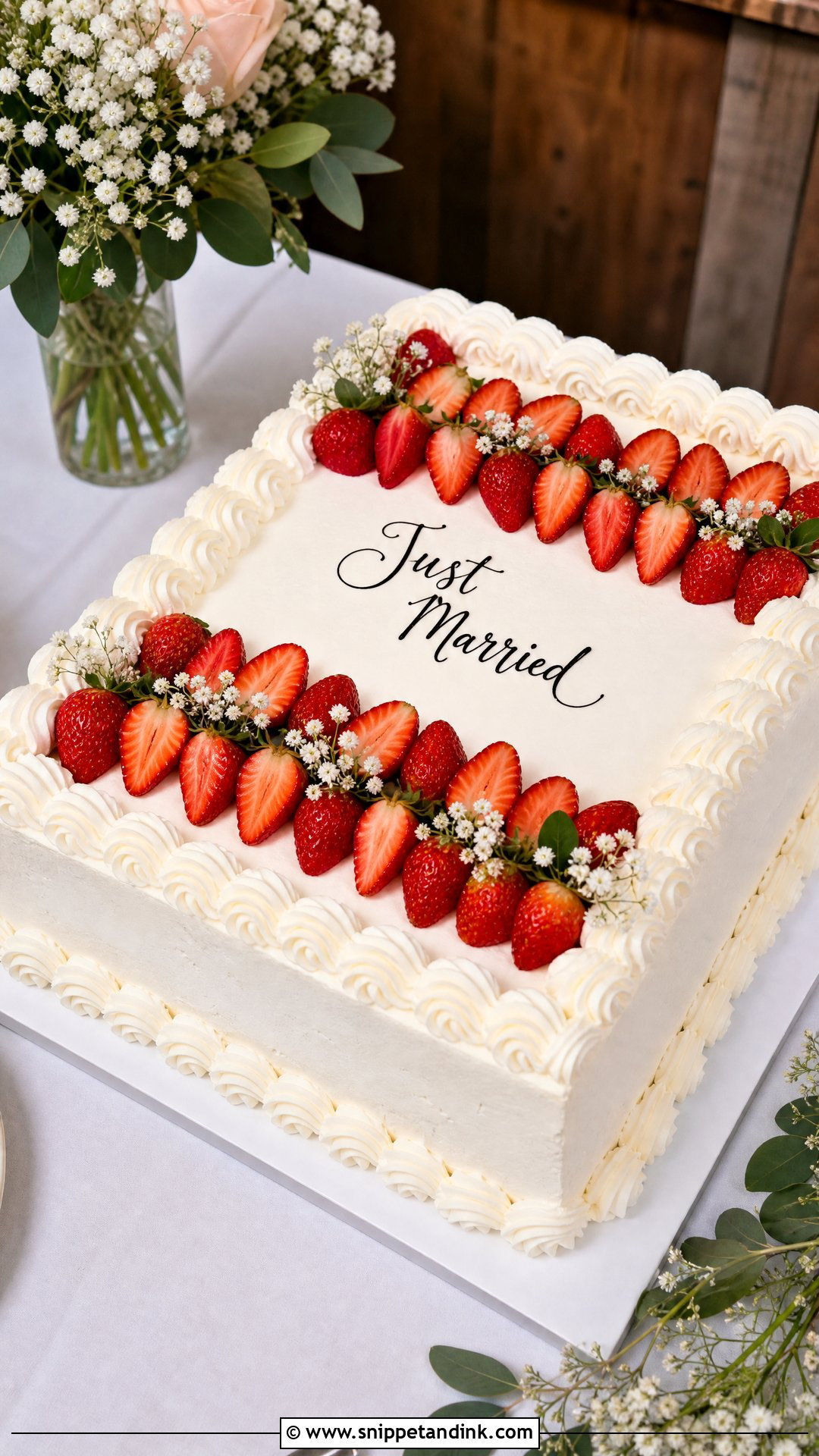 Strawberry Sheet Wedding Cake - Snippet and Ink - 20 Strawberry Wedding Cake Ideas