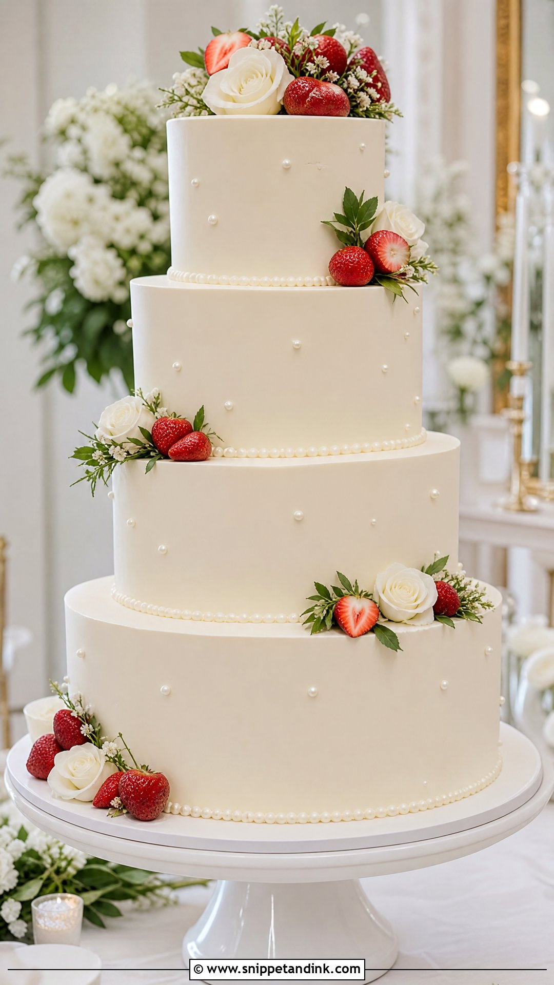Strawberry Tiered Wedding Cake - Snippet and Ink - 20 Strawberry Wedding Cake Ideas