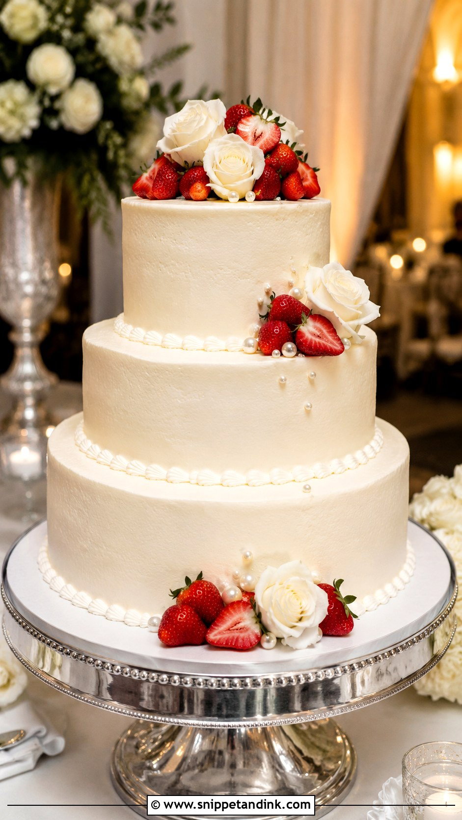 Strawberry Tiered Wedding Cake - Snippet and Ink - 20 Best Strawberry Cake Ideas for Wedding