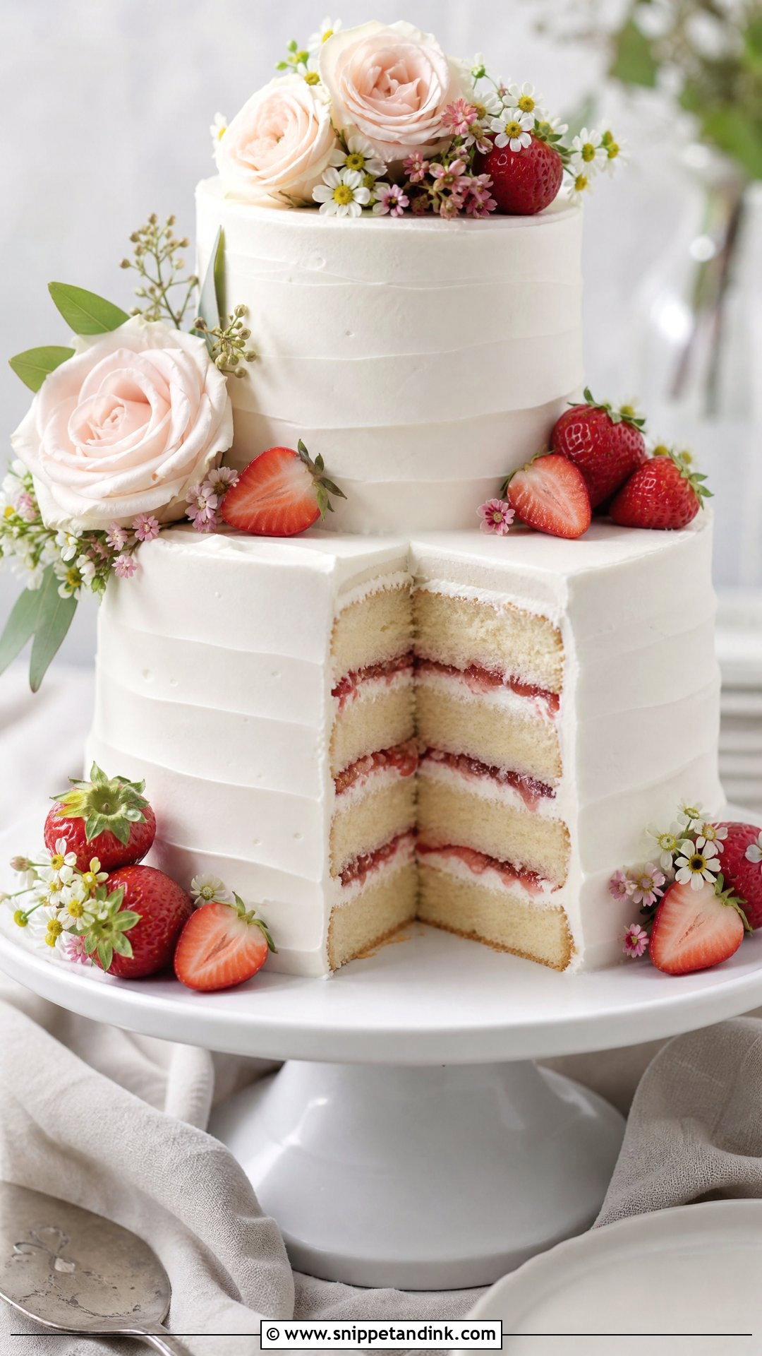 Strawberry Vanilla Wedding Cake - Snippet and Ink - 20 Strawberry Wedding Cake Ideas