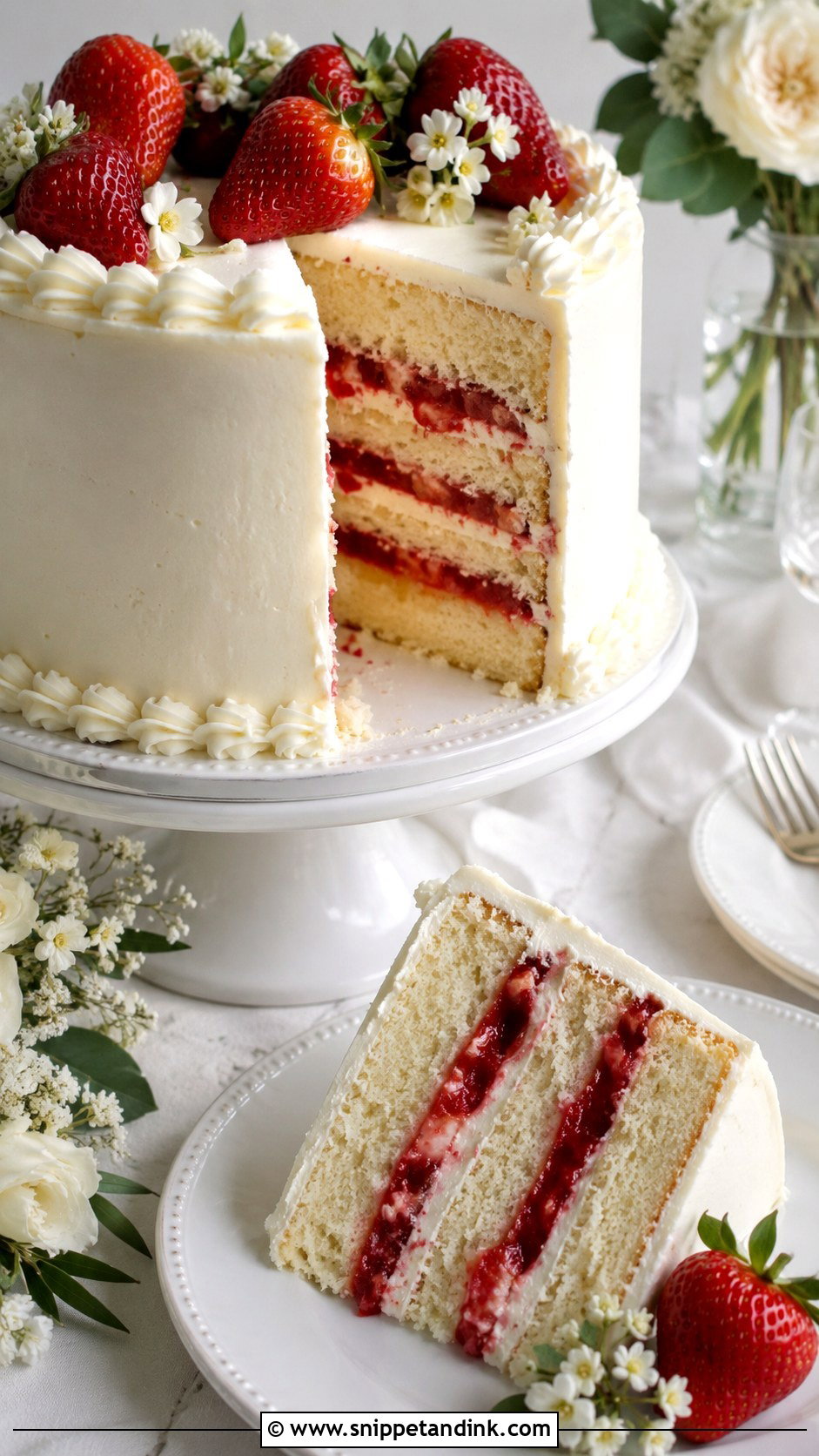 Strawberry Vanilla Wedding Cake - Snippet and Ink - 20 Best Strawberry Cake Ideas for Wedding