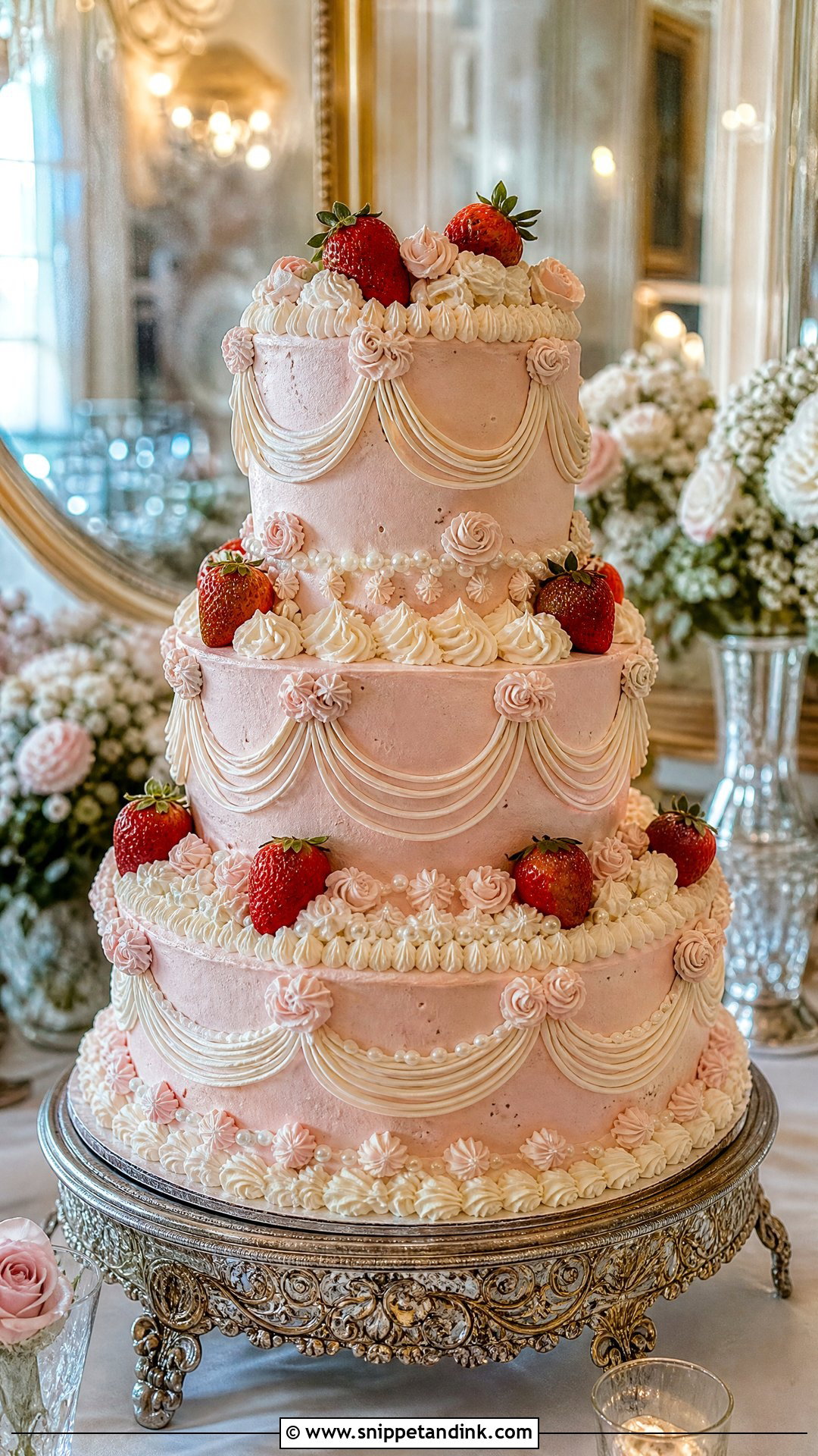Strawberry Vintage Wedding Cake - Snippet and Ink - 20 Strawberry Wedding Cake Ideas
