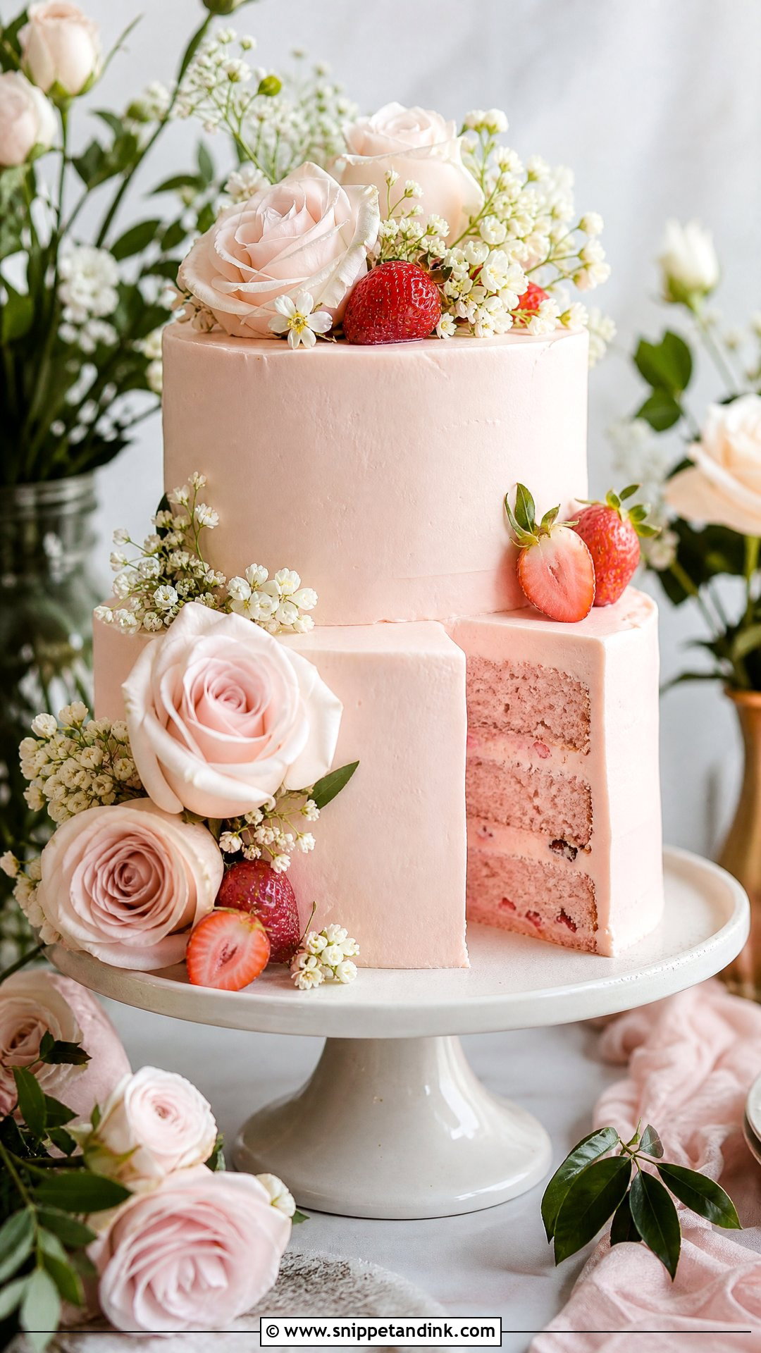 Strawberry Wedding Cake - Snippet and Ink - 20 Wedding Cake Flavors