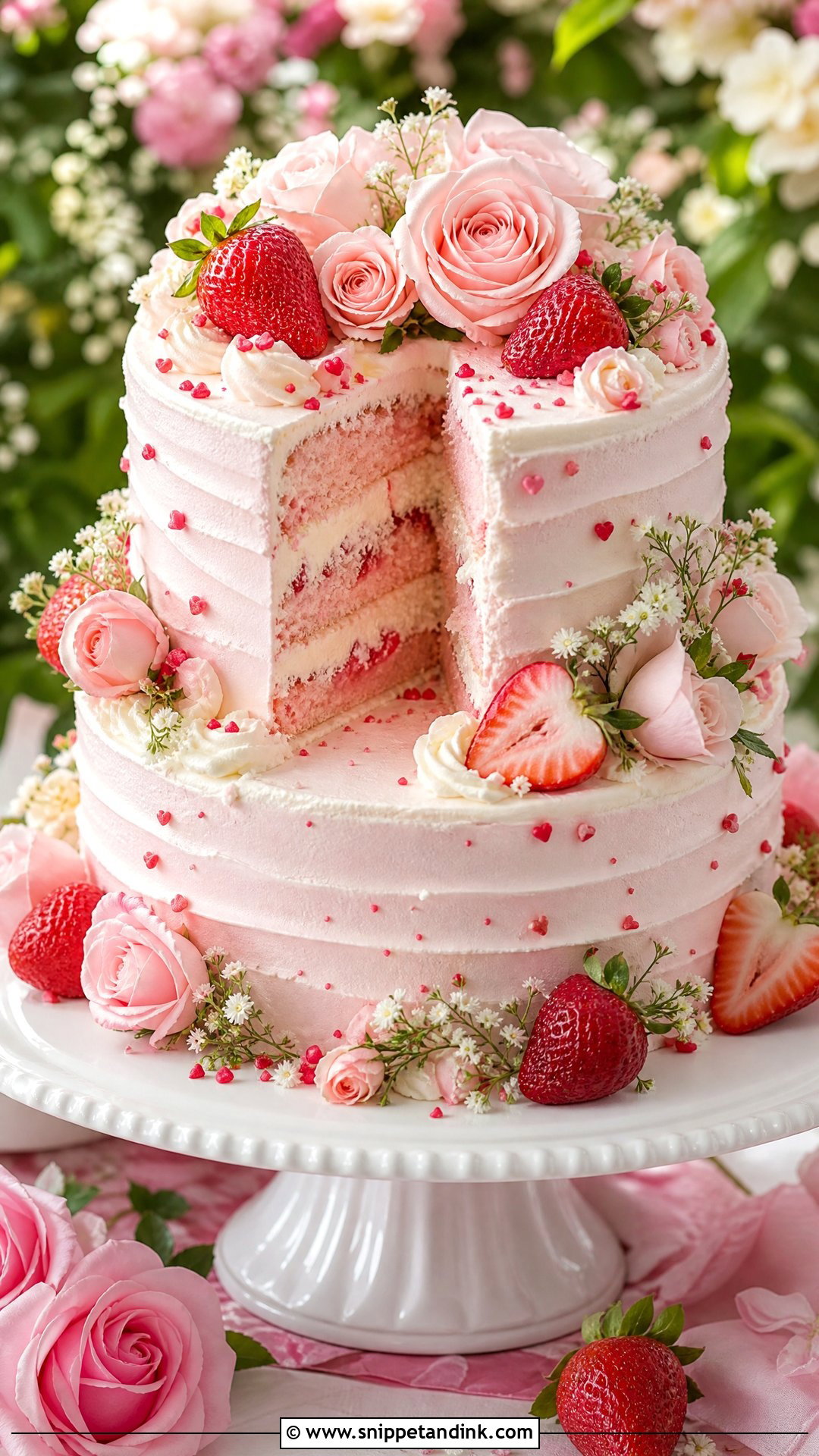 Strawberry Wedding Cake - Snippet and Ink - 25 Love Theme Cake Ideas for Wedding