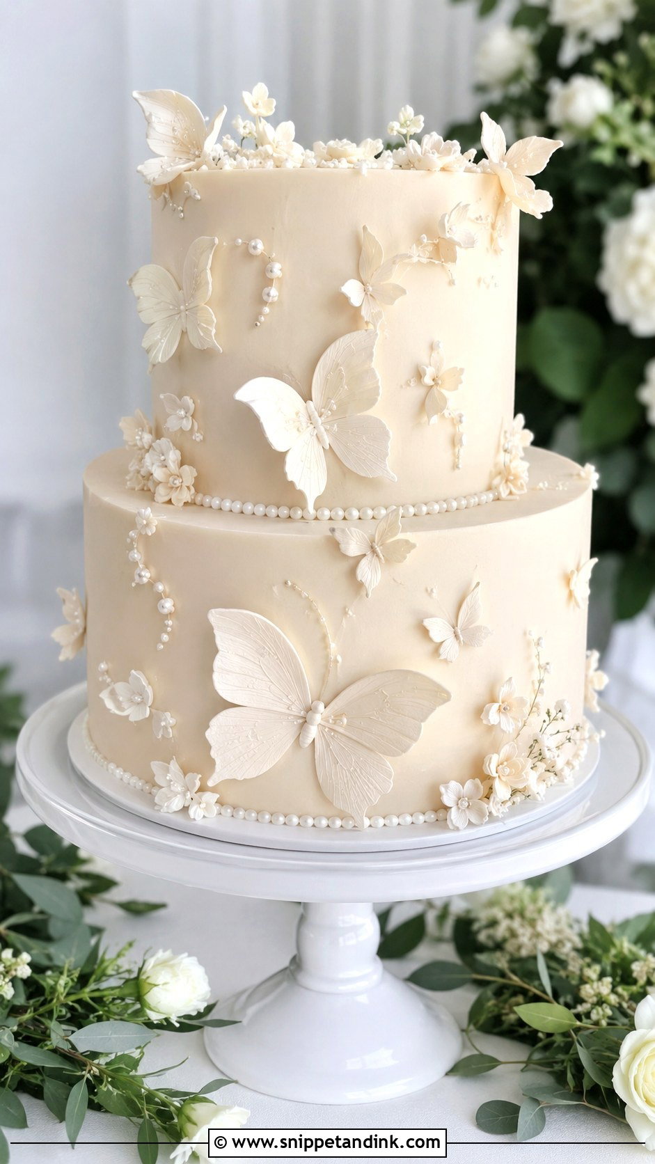 Sugar Butterfly Two Tier Wedding Cake - Snippet and Ink - 20 Two Tier Butterfly Cake Ideas for Wedding
