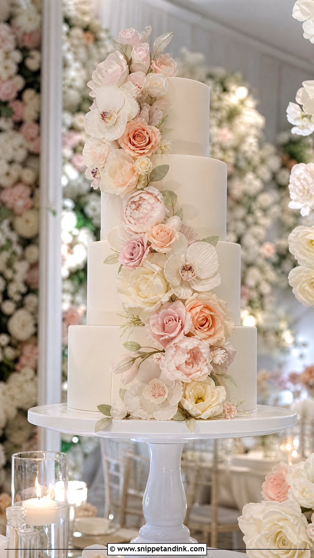 Sugar Floral Cascade Wedding Cake - Snippet and Ink - 20 Sugar Cake Ideas for Wedding