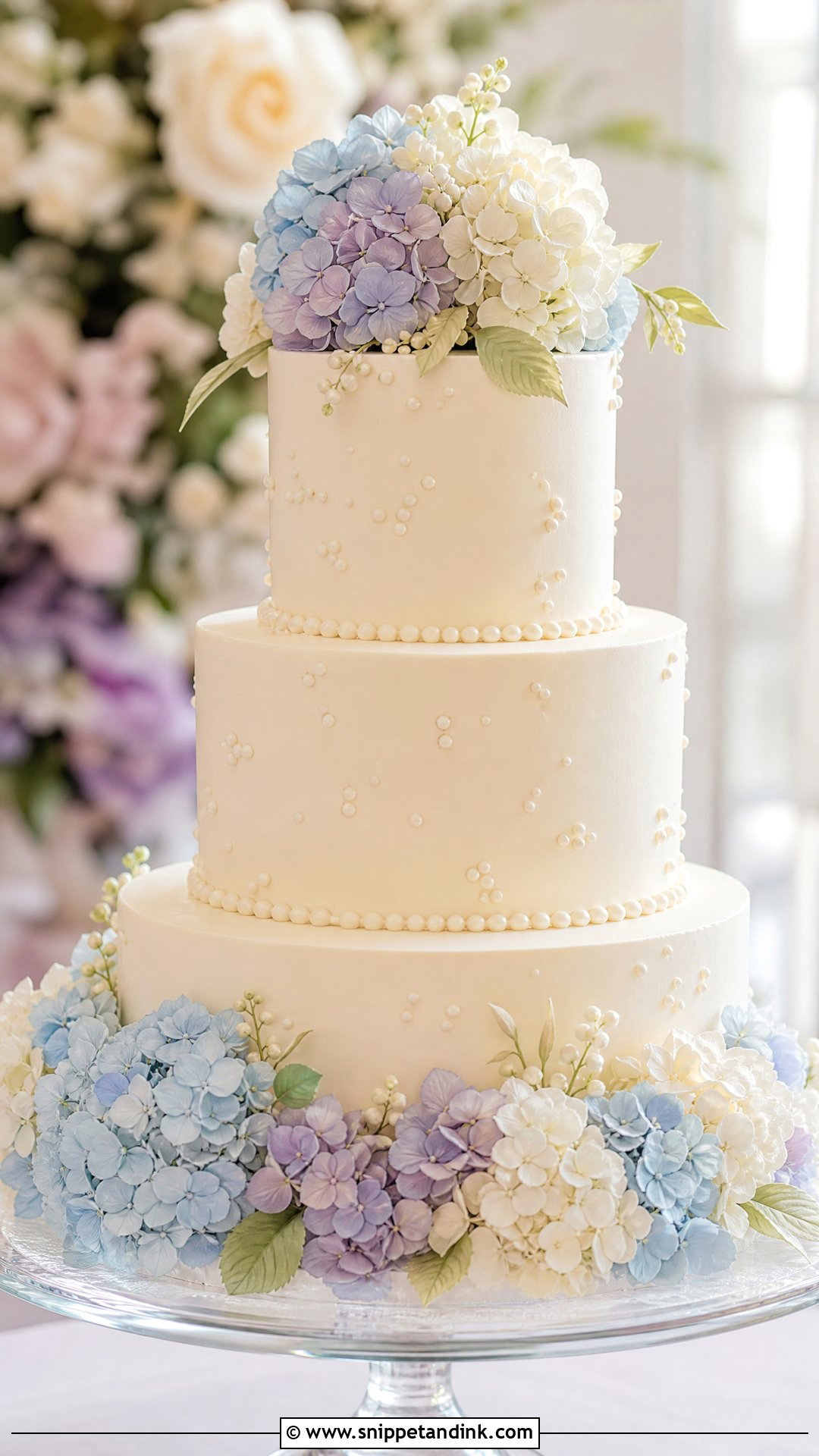 Sugar Hydrangea Wedding Cake - Snippet and Ink - 20 Sugar Cake Ideas for Wedding