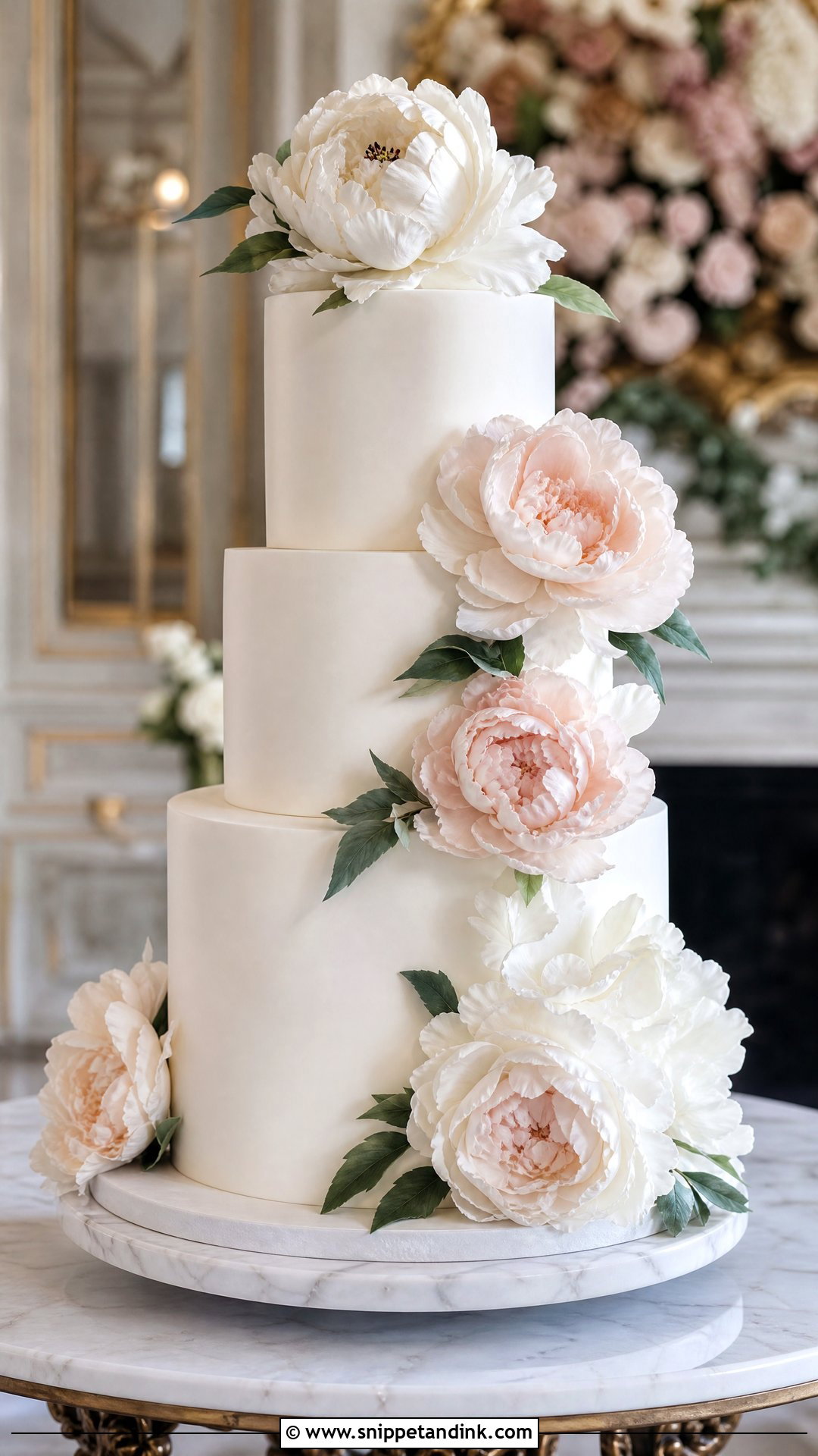 Sugar Peony Wedding Cake - Snippet and Ink - 25 Peony Cake Ideas for Wedding