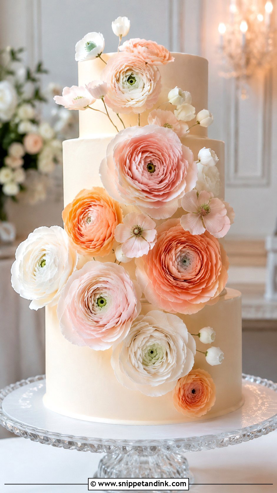 Sugar Ranunculus Wedding Cake - Snippet and Ink - 25 Wedding Cake Ideas with Ranunculus
