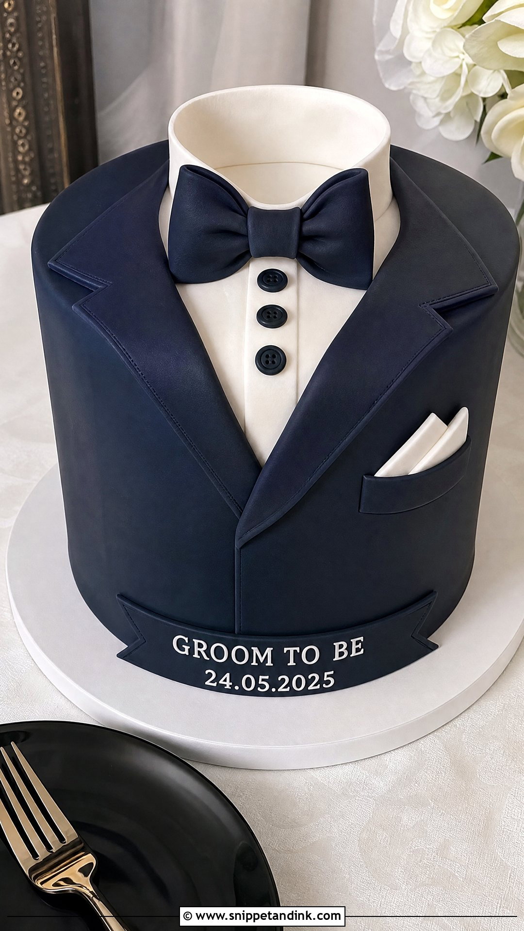 Suit And Bow Tie Cake - Snippet and Ink - 25 Groom to Be Cake Ideas