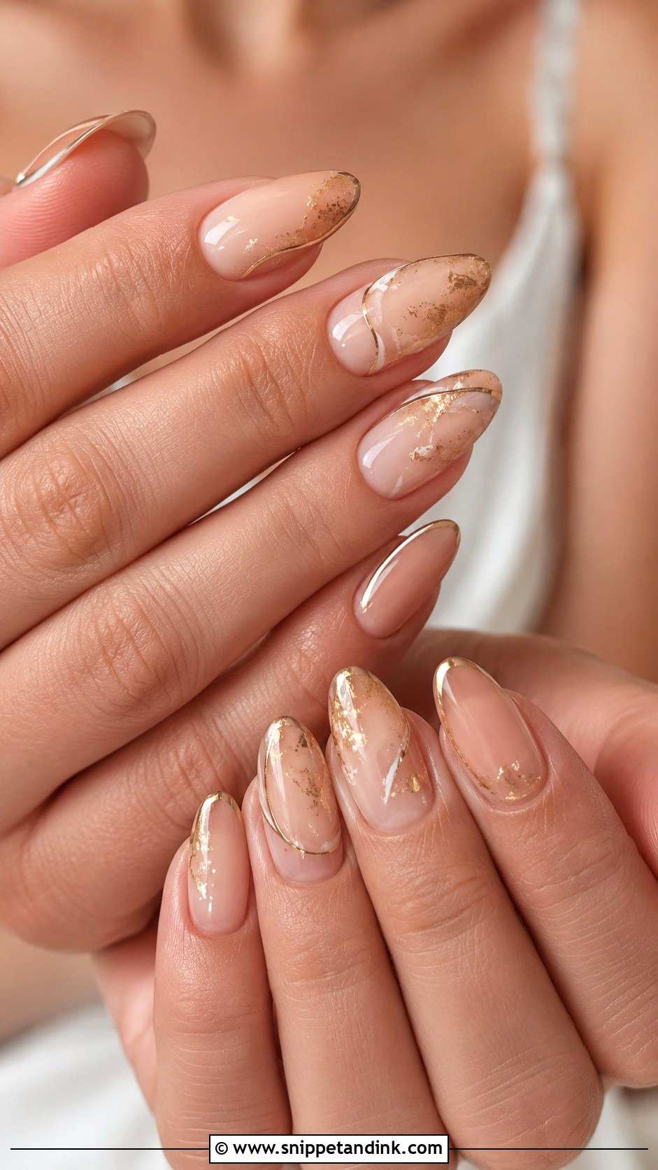 Summer Bridal Gold Accent Nails - Snippet and Ink - 20 Summer Bridal Nails