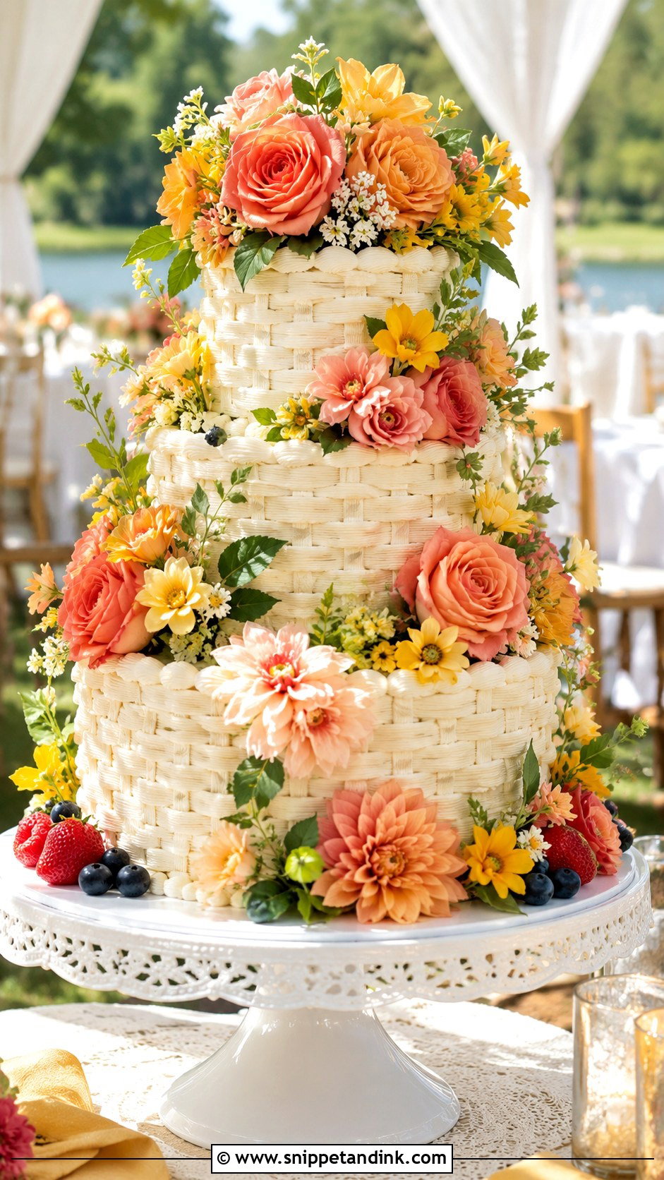 Summer Flower Basket Wedding Cake - Snippet and Ink - 20 Flower Basket Cake Designs for Wedding