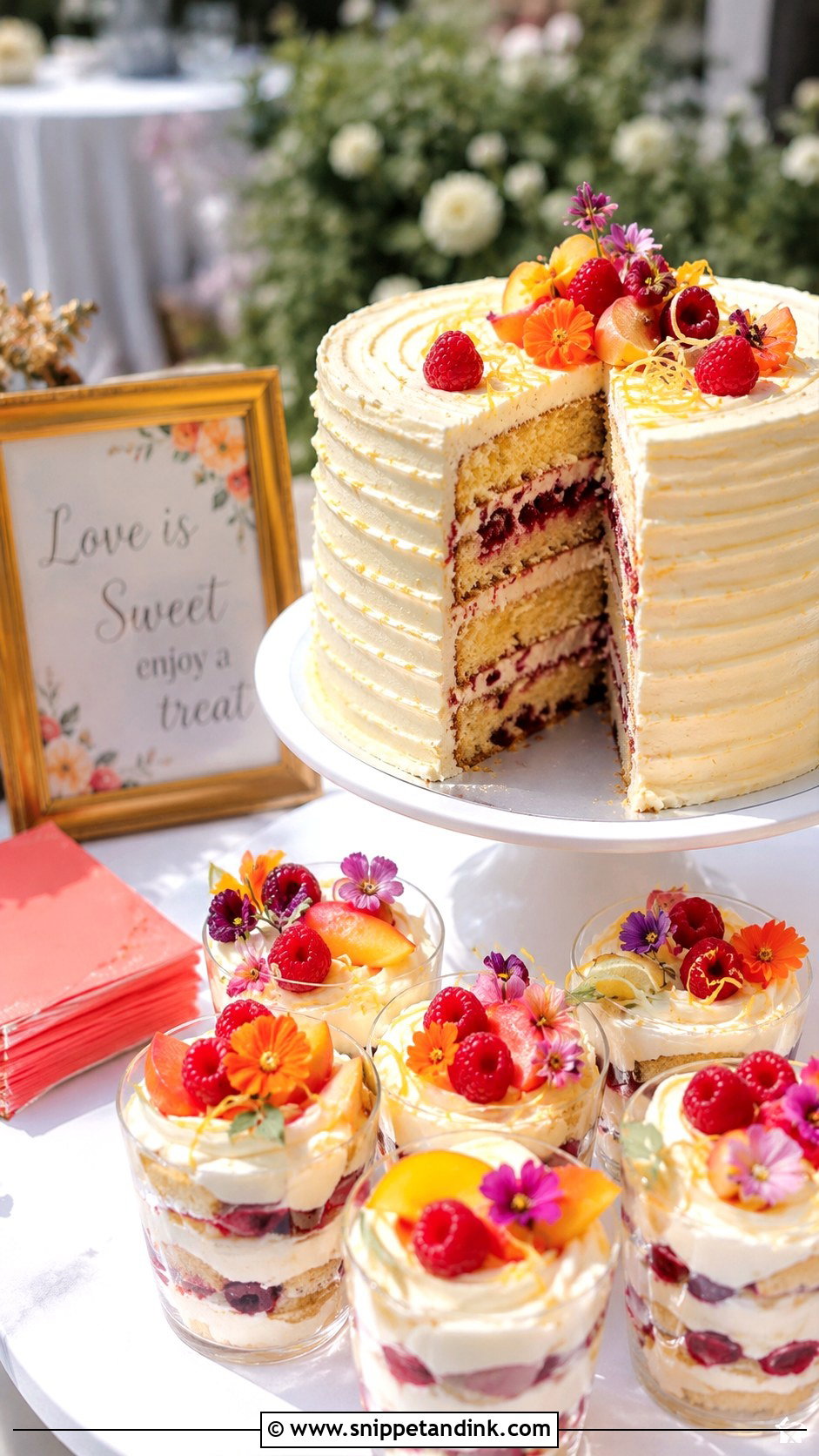 Summer Wedding Cake Station - Snippet and Ink - 20 Wedding Cake Station Ideas