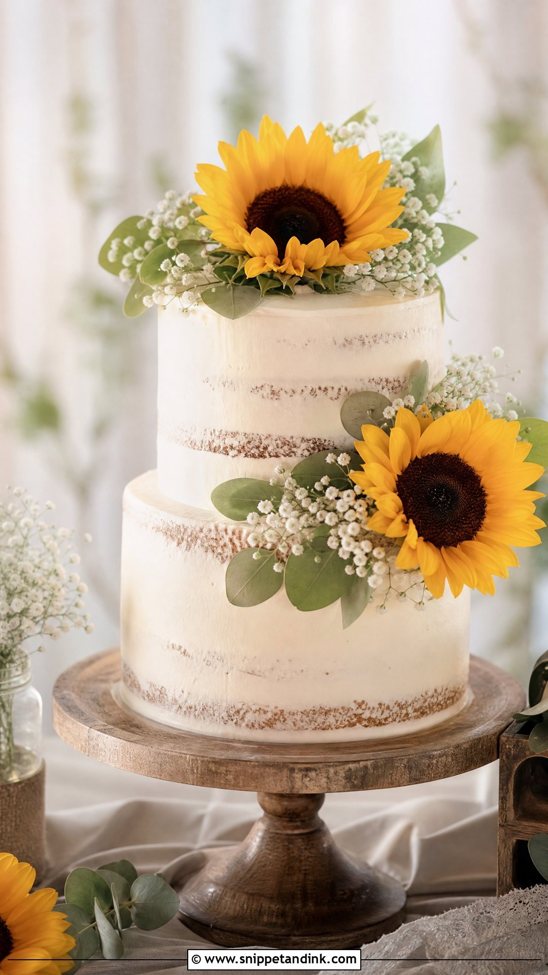 Sunflower And Baby Breath Wedding Cake - Snippet and Ink - 30 Sunflower Cake Design Ideas for Wedding