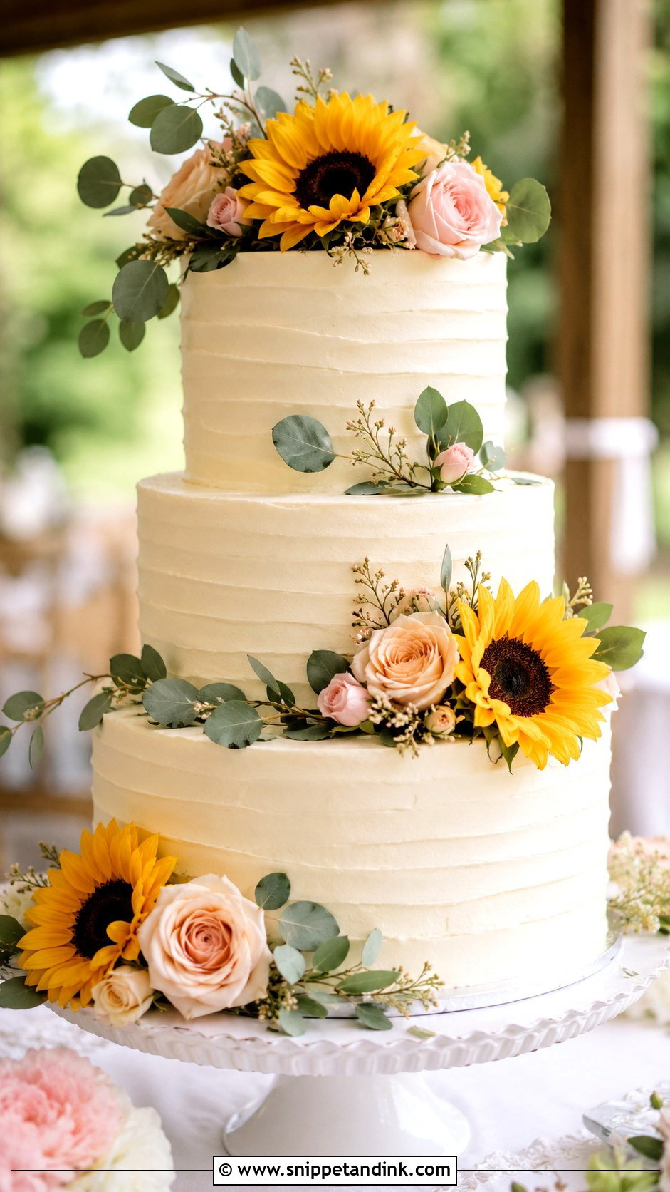 Sunflower And Rose Wedding Cake - Snippet and Ink - 20 Sunflower and Rose Wedding Cake Ideas