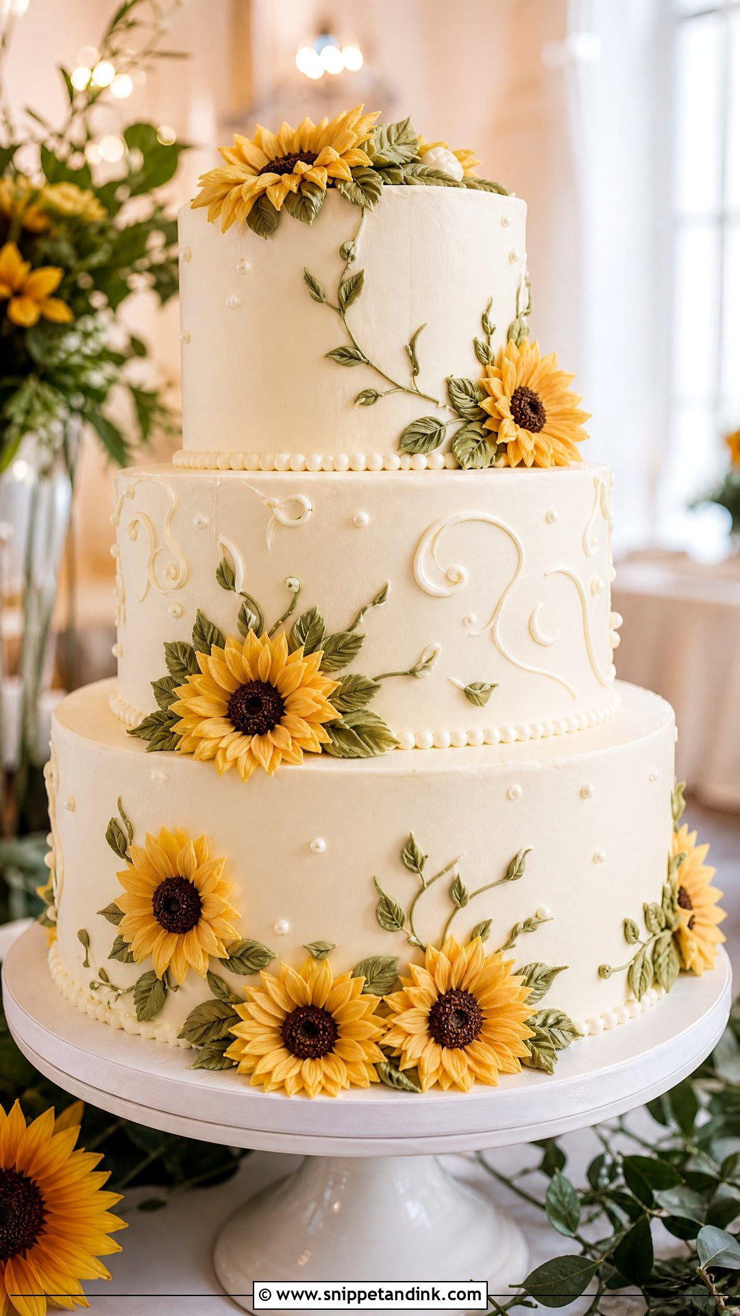 Sunflower Buttercream Wedding Cake - Snippet and Ink - 20 Sunflower Themed Cake Ideas for Wedding