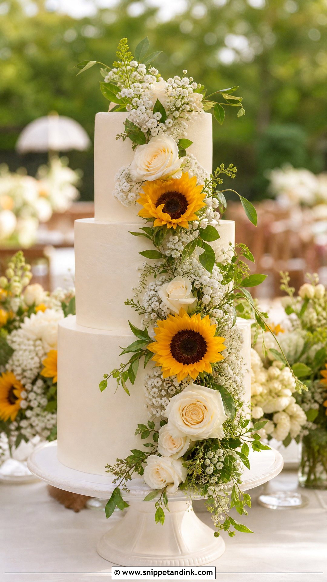Sunflower Cascade Wedding Cake - Snippet and Ink - 30 Sunflower Cake Design Ideas for Wedding