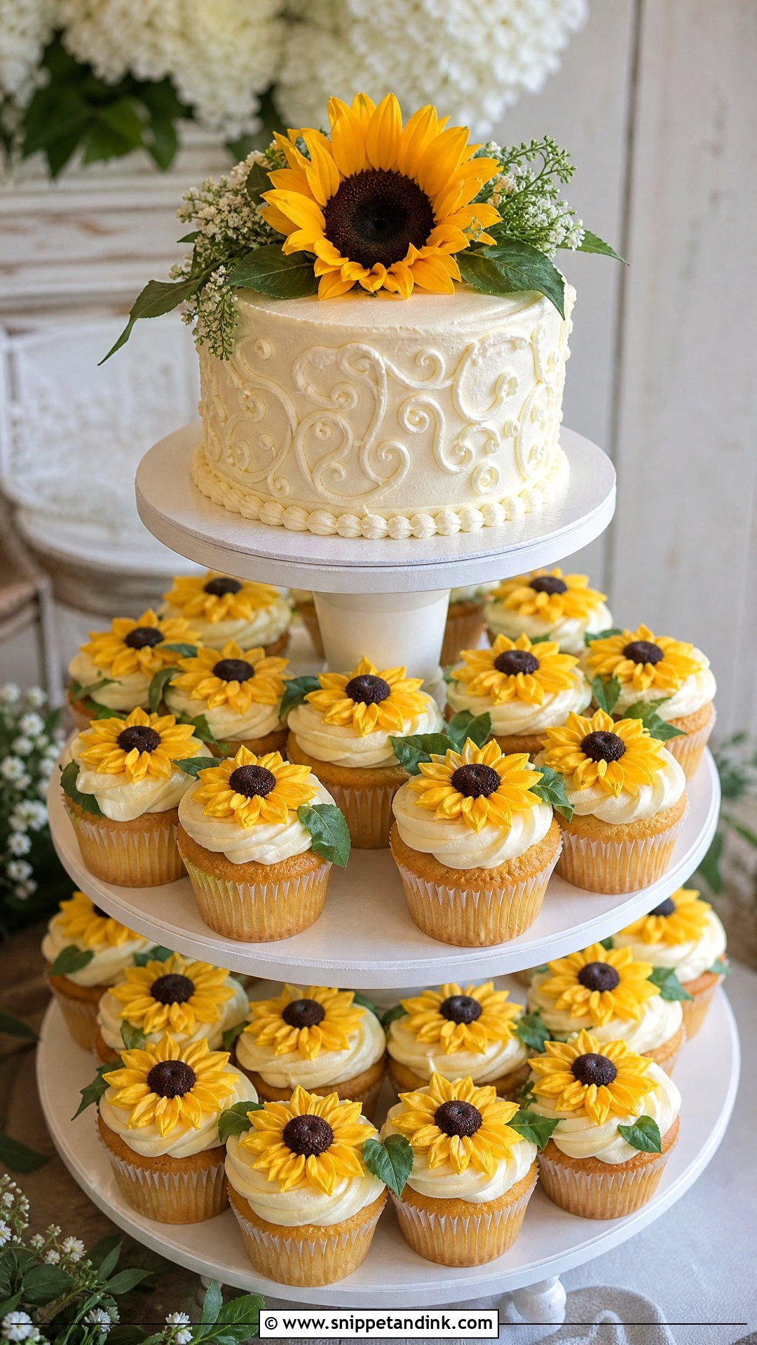 Sunflower Cupcake Wedding Cake - Snippet and Ink - 30 Sunflower Cake Design Ideas for Wedding