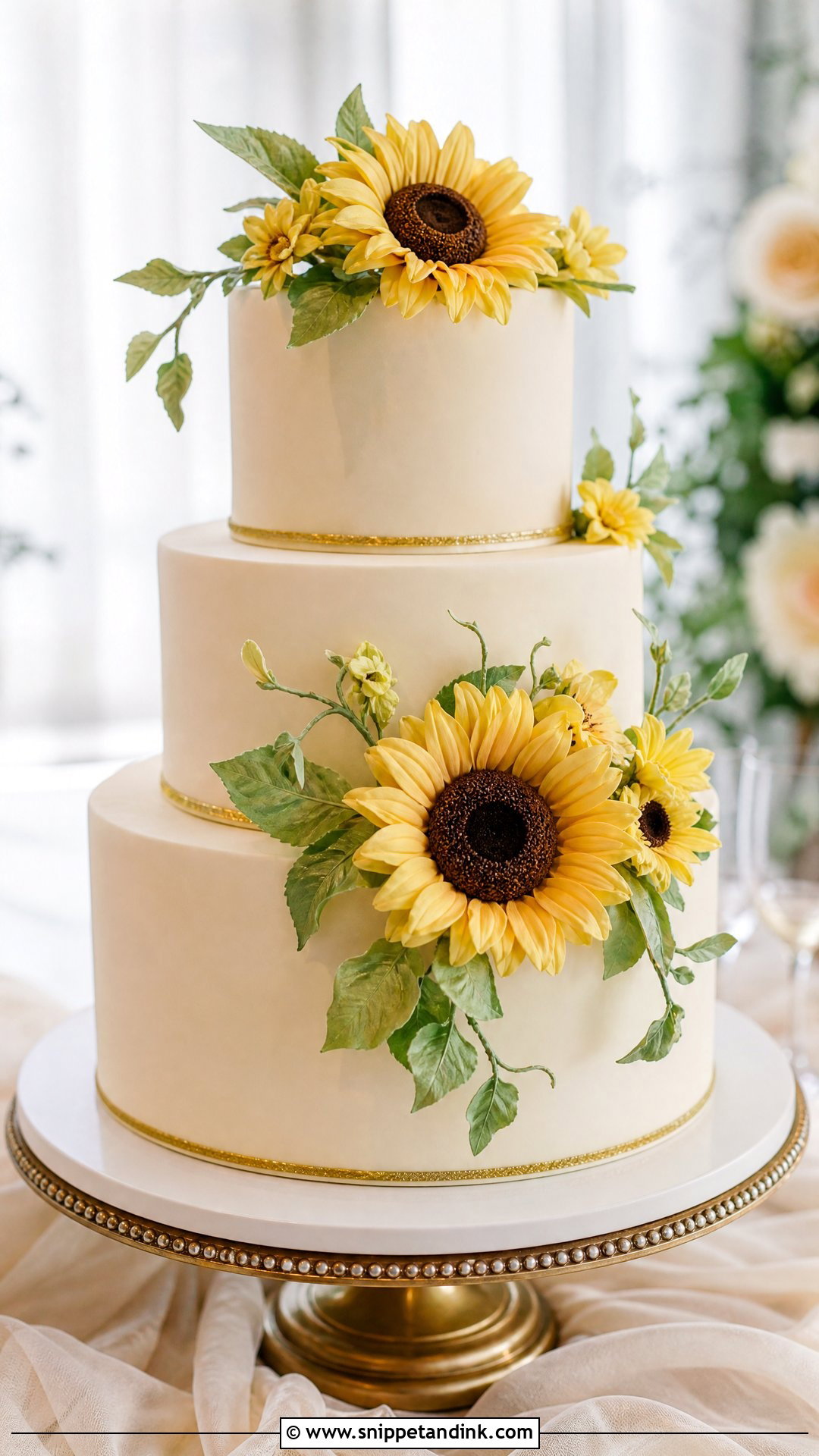 Sunflower Fondant Wedding Cake - Snippet and Ink - 30 Sunflower Cake Design Ideas for Wedding
