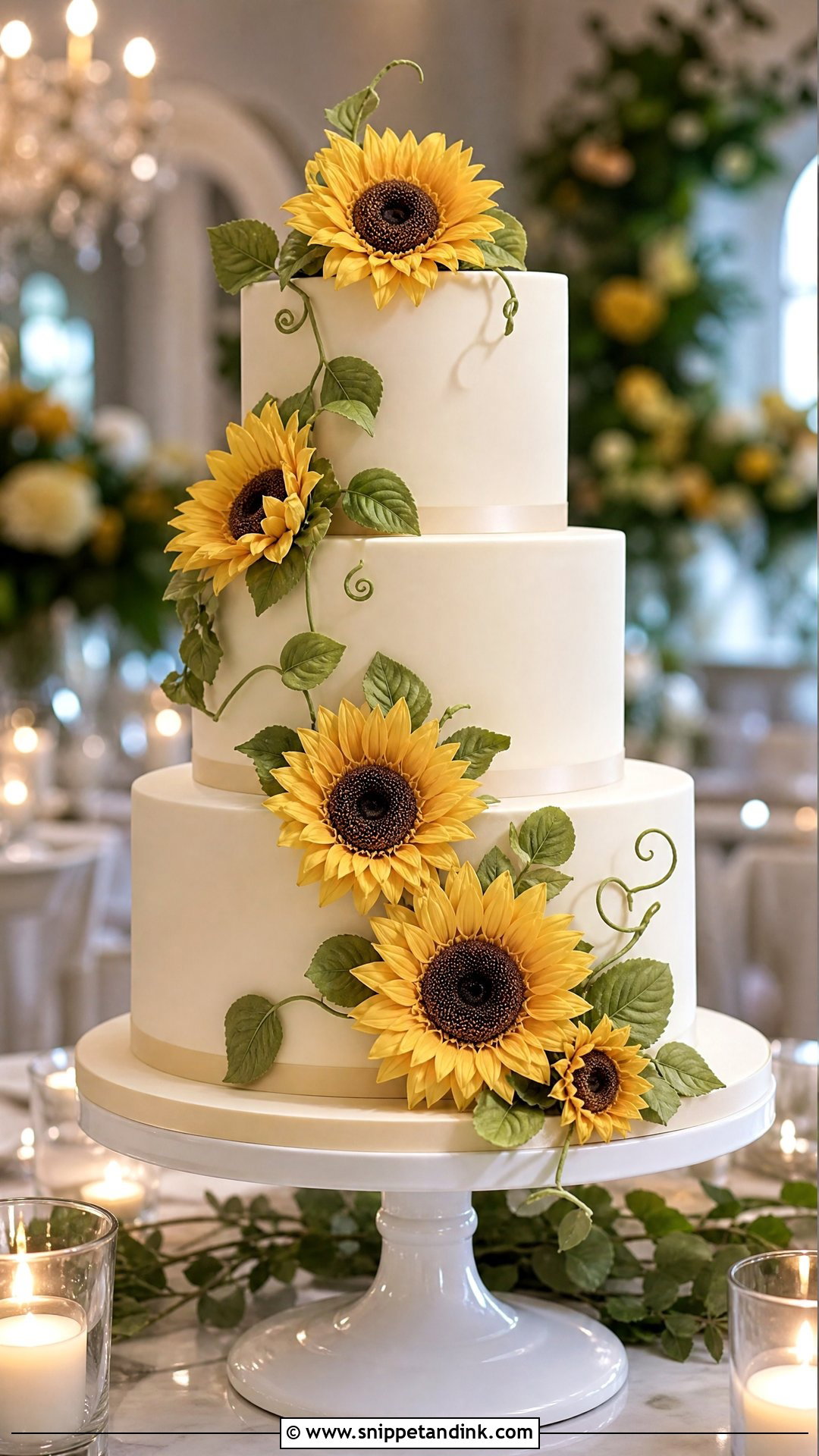 Sunflower Fondant Wedding Cake - Snippet and Ink - 20 Sunflower Themed Cake Ideas for Wedding