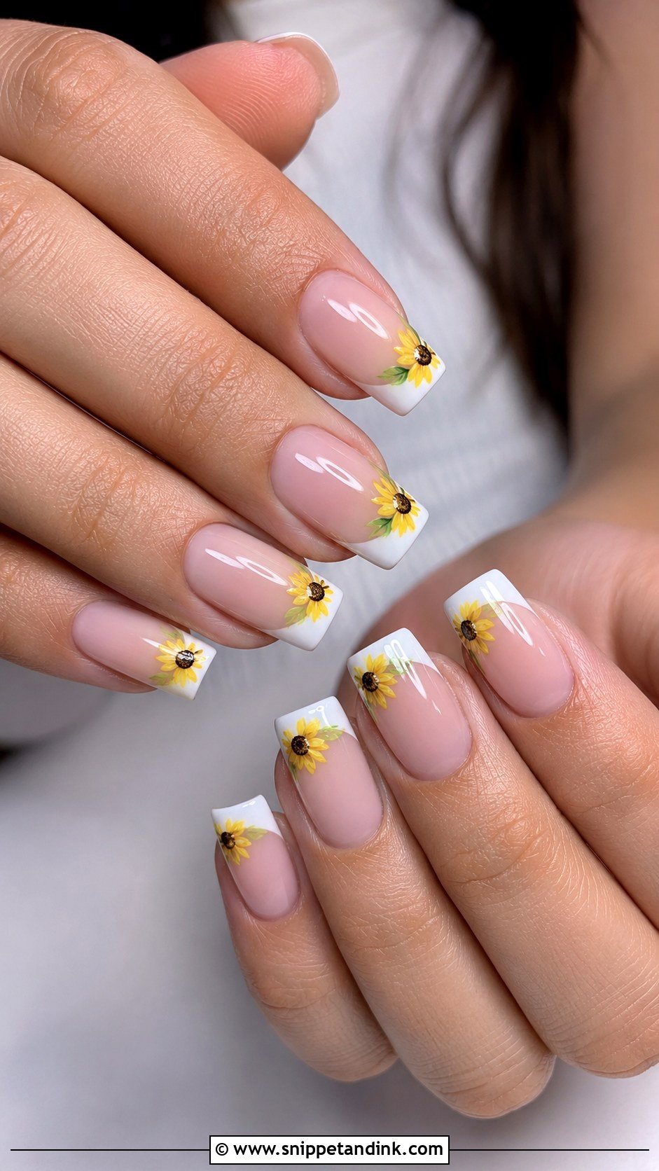 Sunflower French Tip Wedding Nails - Snippet and Ink - 20 Sunflower Wedding Nails