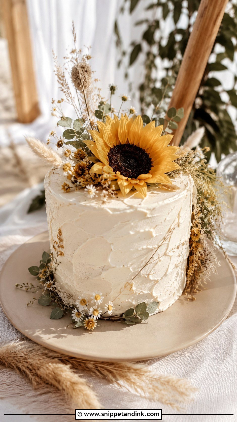 Sunflower Mini Boho Cake - Snippet and Ink - 20 Sunflower Mini Cake Ideas for Wedding