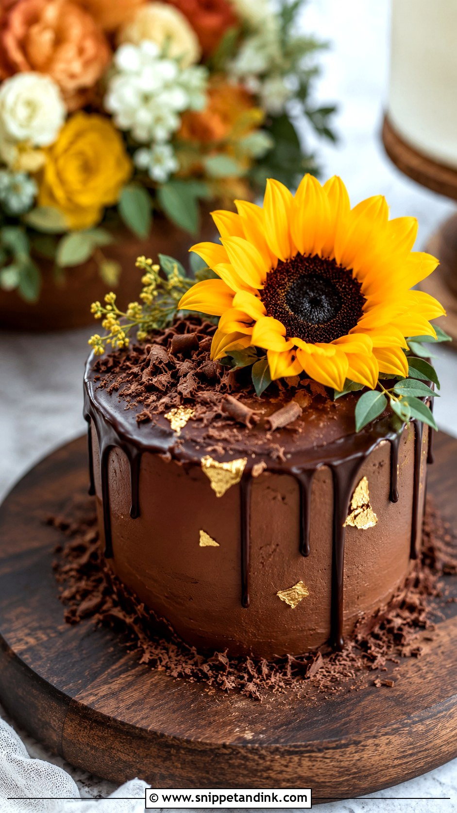 Sunflower Mini Chocolate Cake - Snippet and Ink - 20 Sunflower Mini Cake Ideas for Wedding