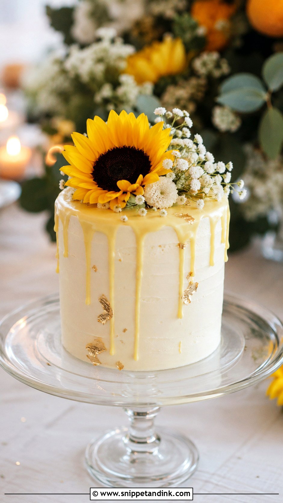 Sunflower Mini Drip Cake - Snippet and Ink - 20 Sunflower Mini Cake Ideas for Wedding