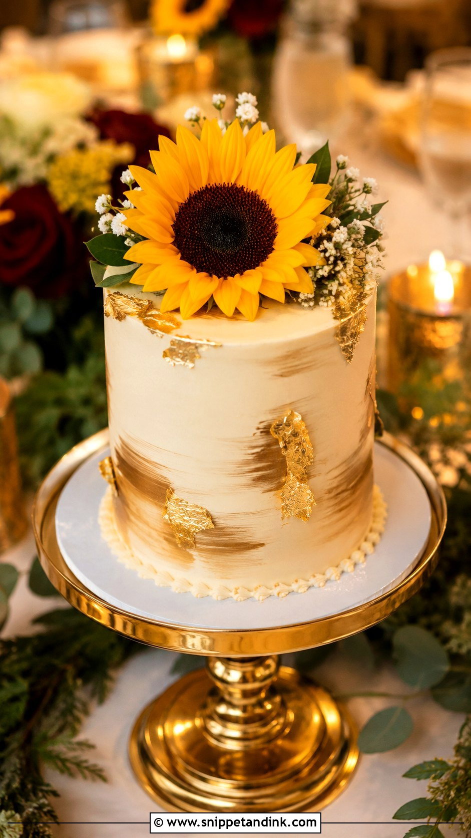 Sunflower Mini Gold Cake - Snippet and Ink - 20 Sunflower Mini Cake Ideas for Wedding