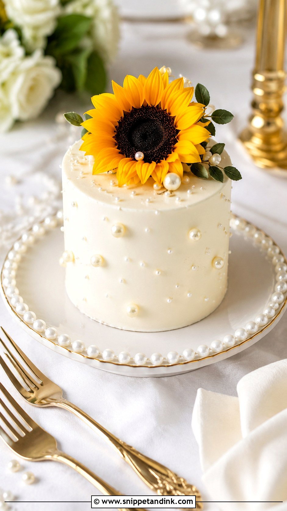 Sunflower Mini Pearl Cake - Snippet and Ink - 20 Sunflower Mini Cake Ideas for Wedding