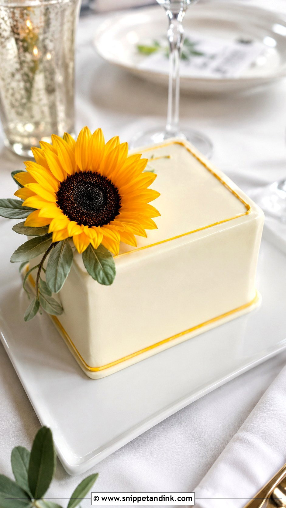 Sunflower Mini Square Cake - Snippet and Ink - 20 Sunflower Mini Cake Ideas for Wedding
