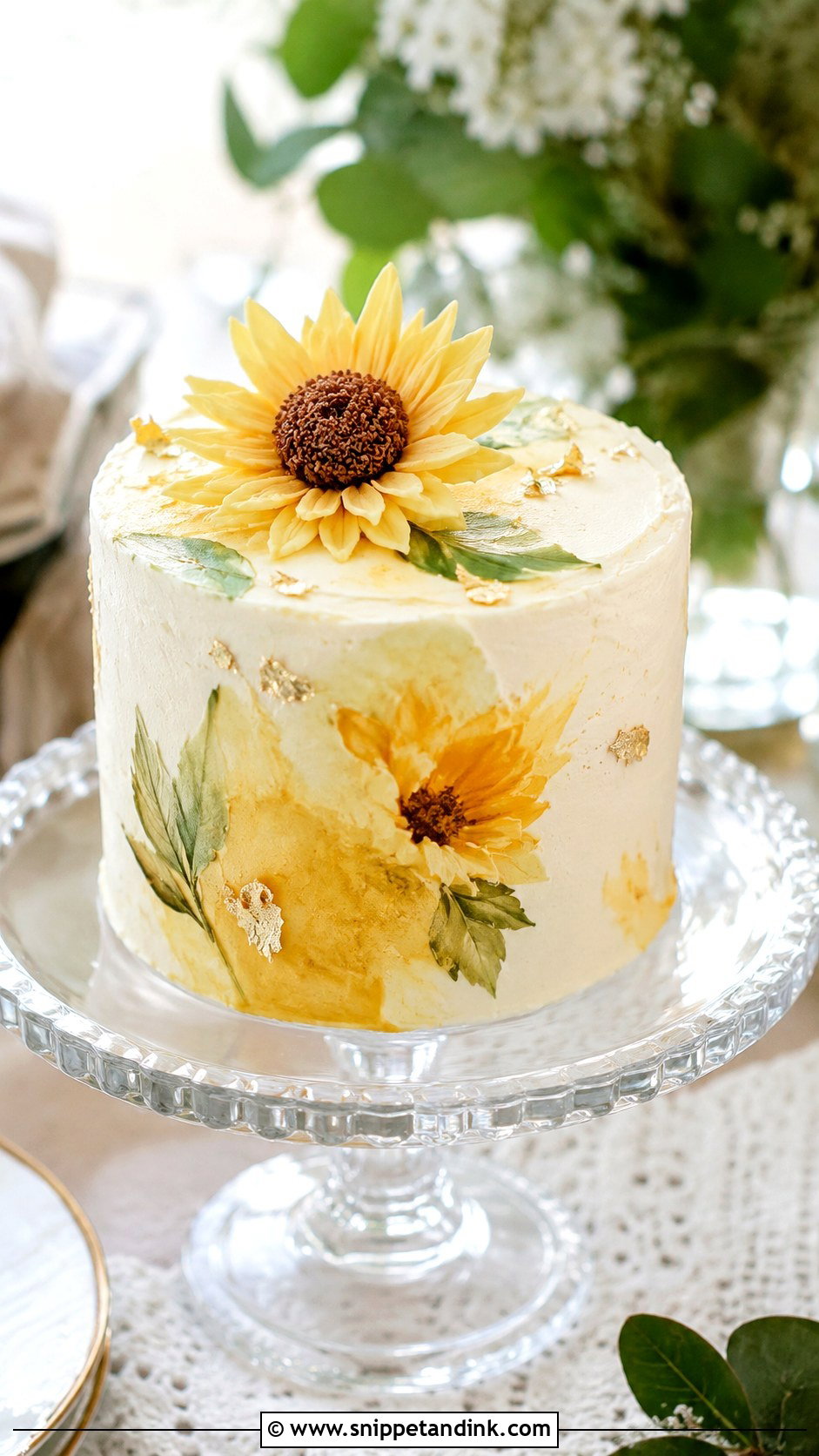 Sunflower Mini Watercolor Cake - Snippet and Ink - 20 Sunflower Mini Cake Ideas for Wedding