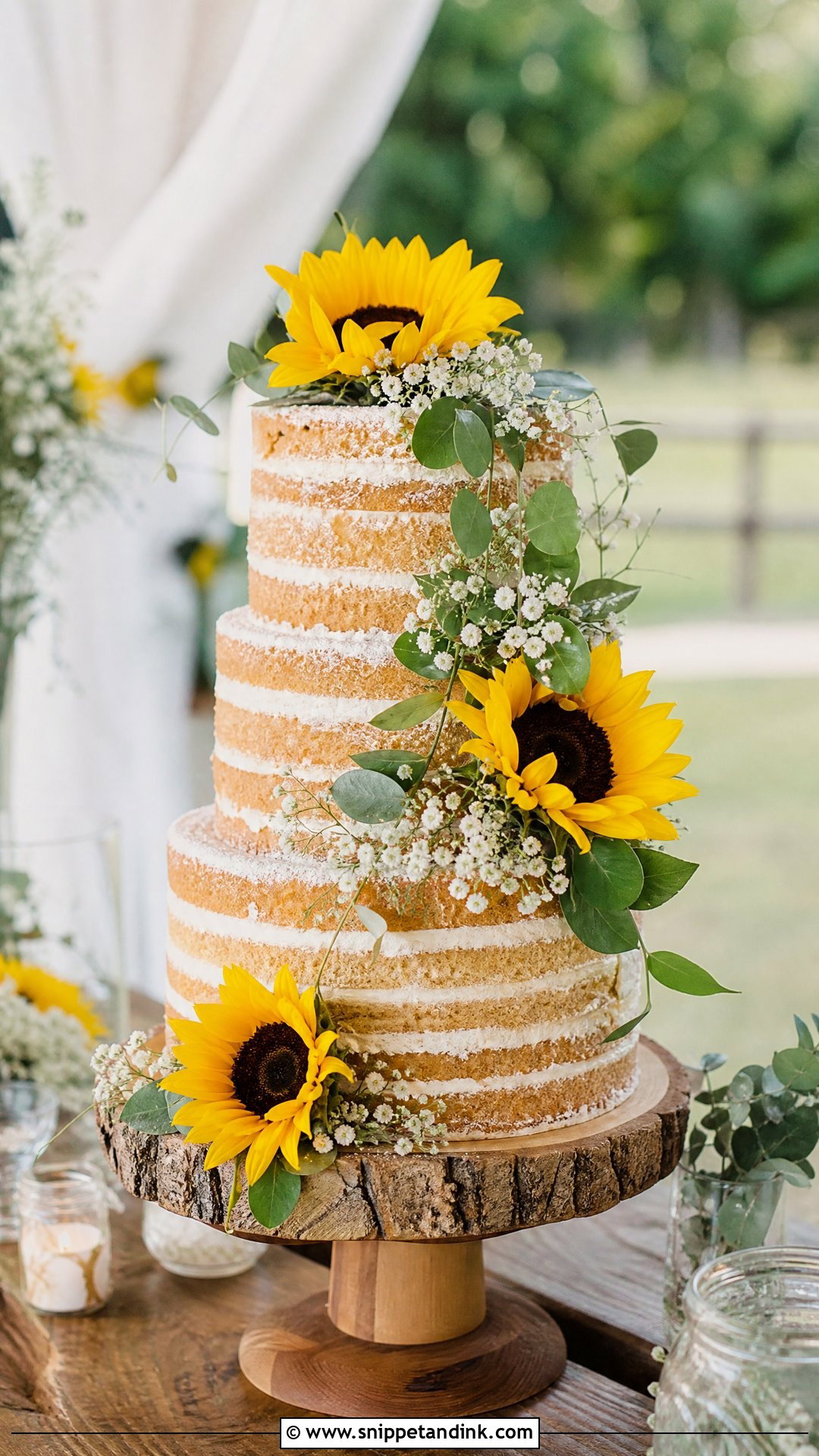 Sunflower Naked Wedding Cake - Snippet and Ink - 30 Sunflower Cake Design Ideas for Wedding