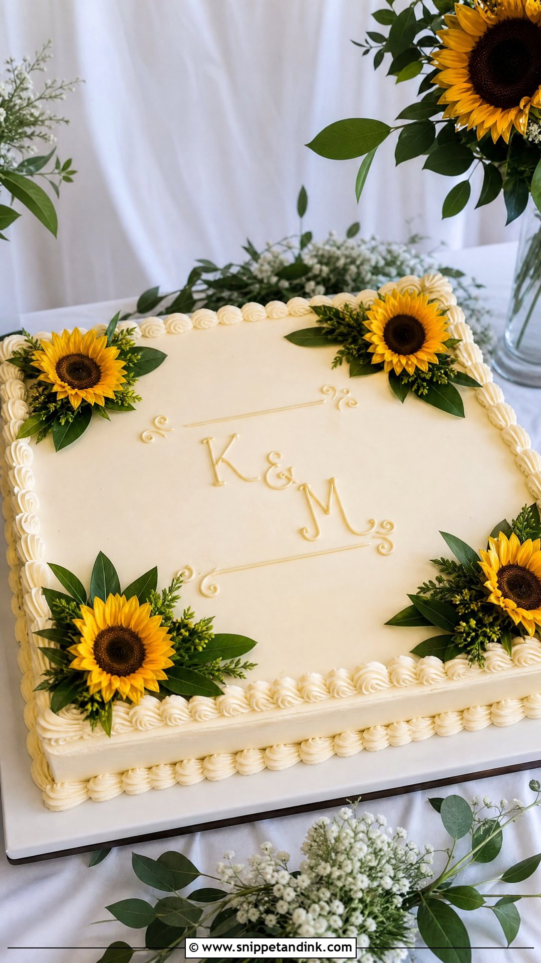 Sunflower Sheet Wedding Cake - Snippet and Ink - 30 Sunflower Cake Design Ideas for Wedding