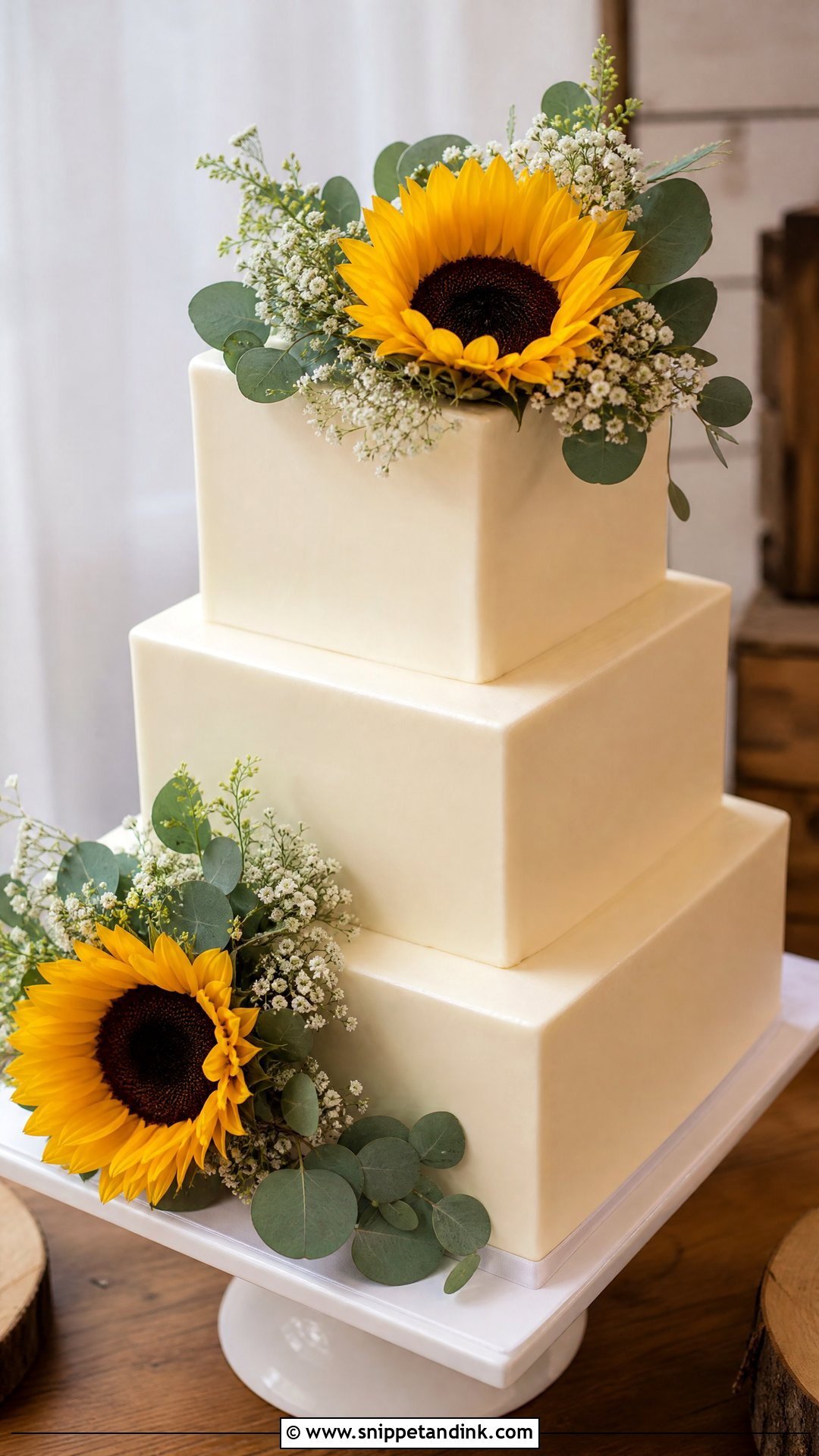 Sunflower Square Wedding Cake - Snippet and Ink - 30 Sunflower Cake Design Ideas for Wedding