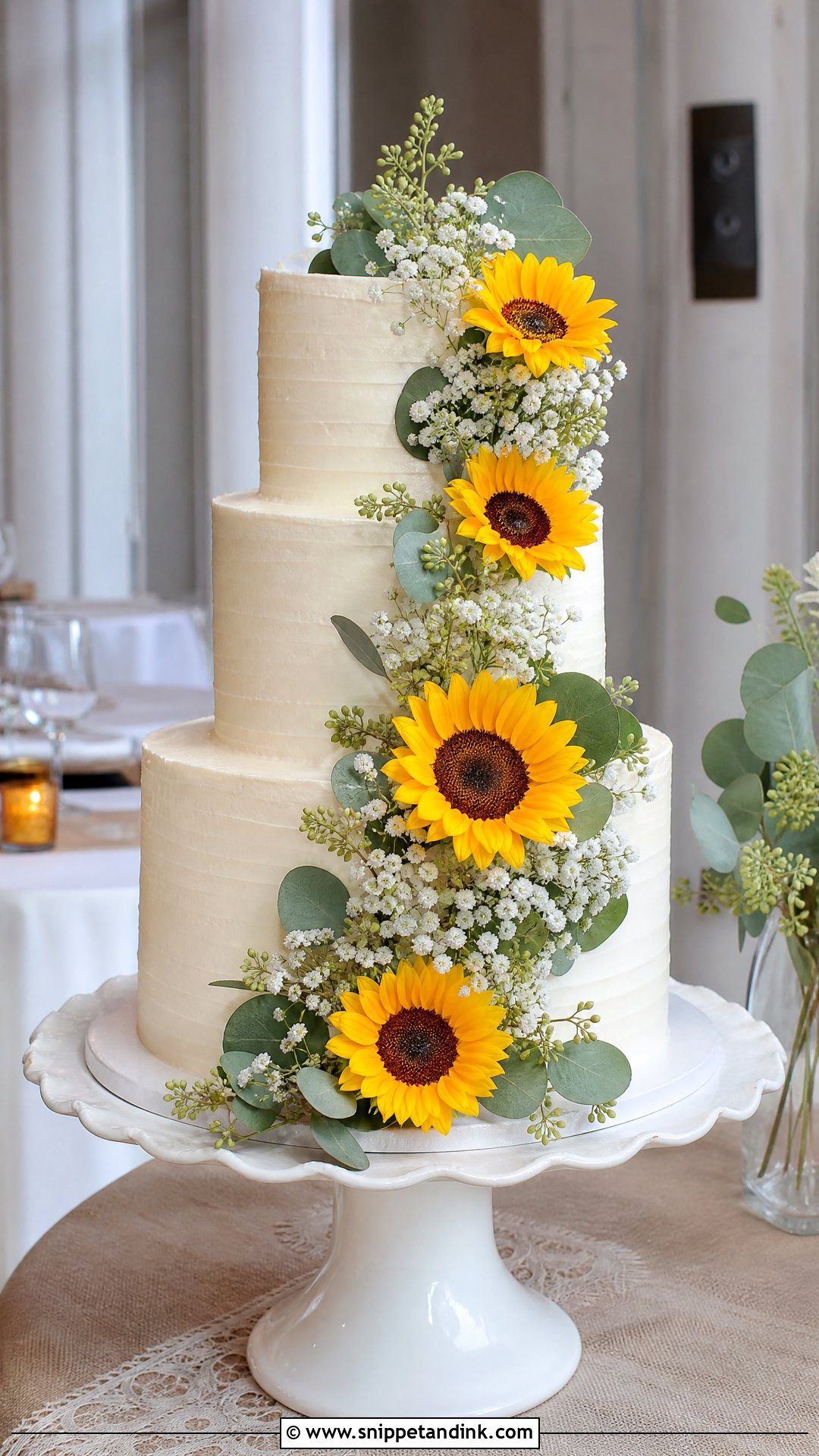 Sunflower Three Tier Wedding Cake - Snippet and Ink - 30 Sunflower Cake Design Ideas for Wedding