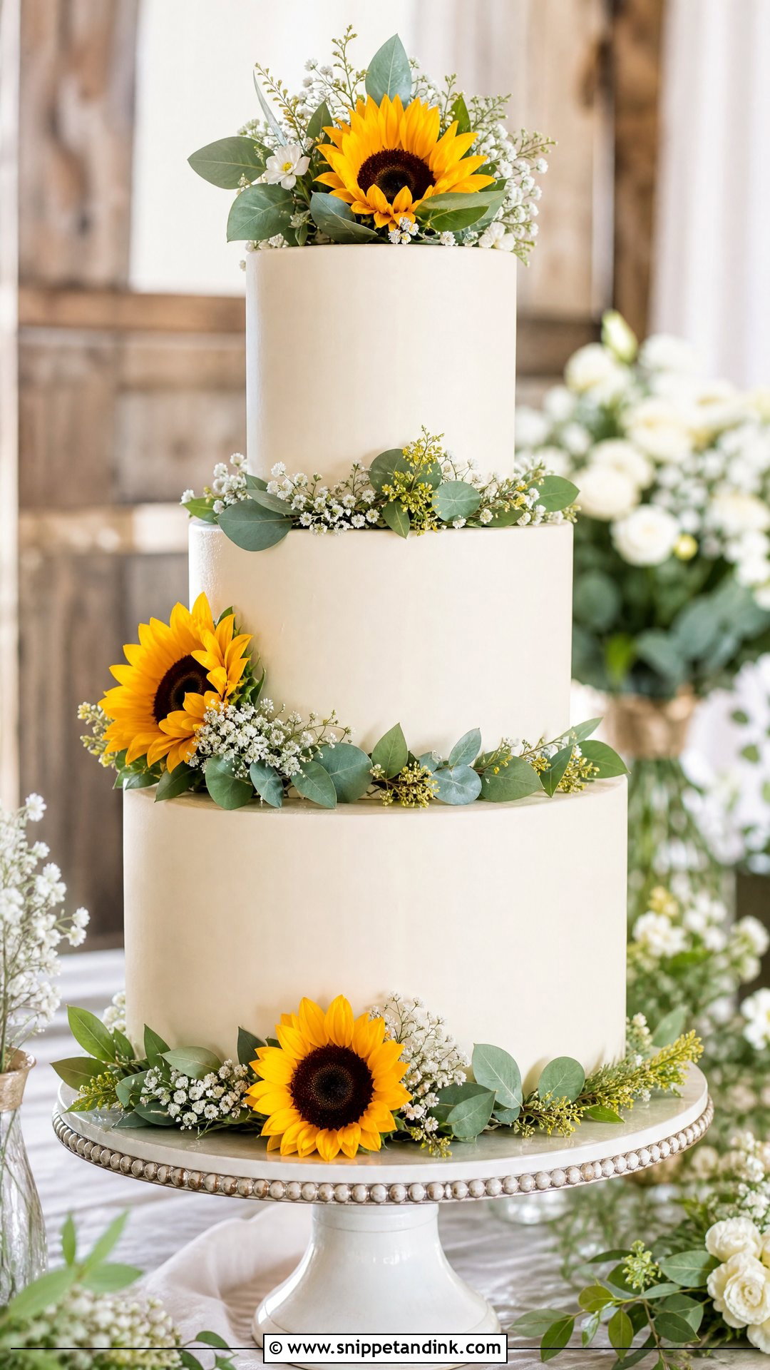 Sunflower Tiered Wedding Cake - Snippet and Ink - 30 Sunflower Cake Design Ideas for Wedding