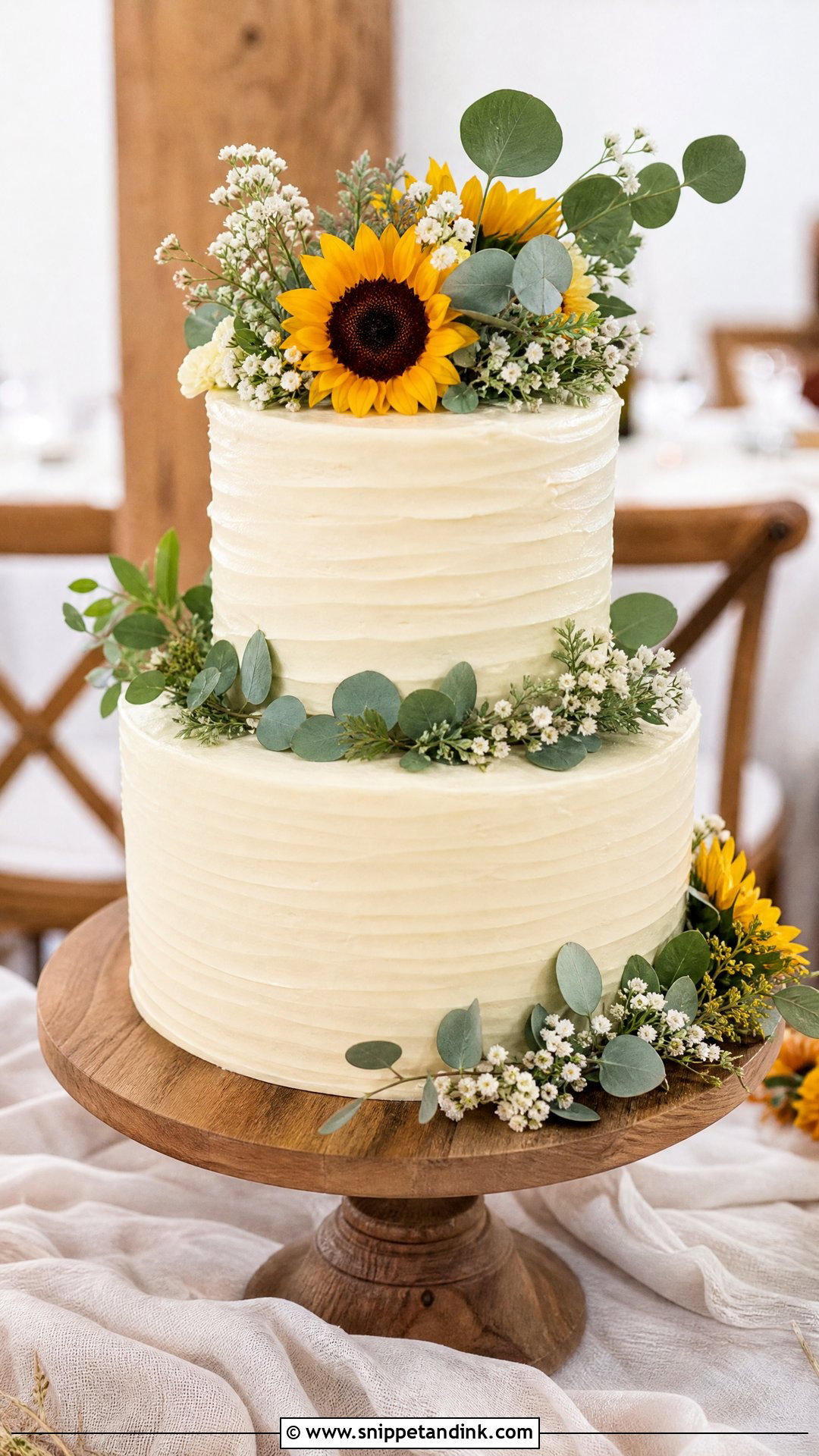 Sunflower Two Tier Wedding Cake - Snippet and Ink - 30 Sunflower Cake Design Ideas for Wedding
