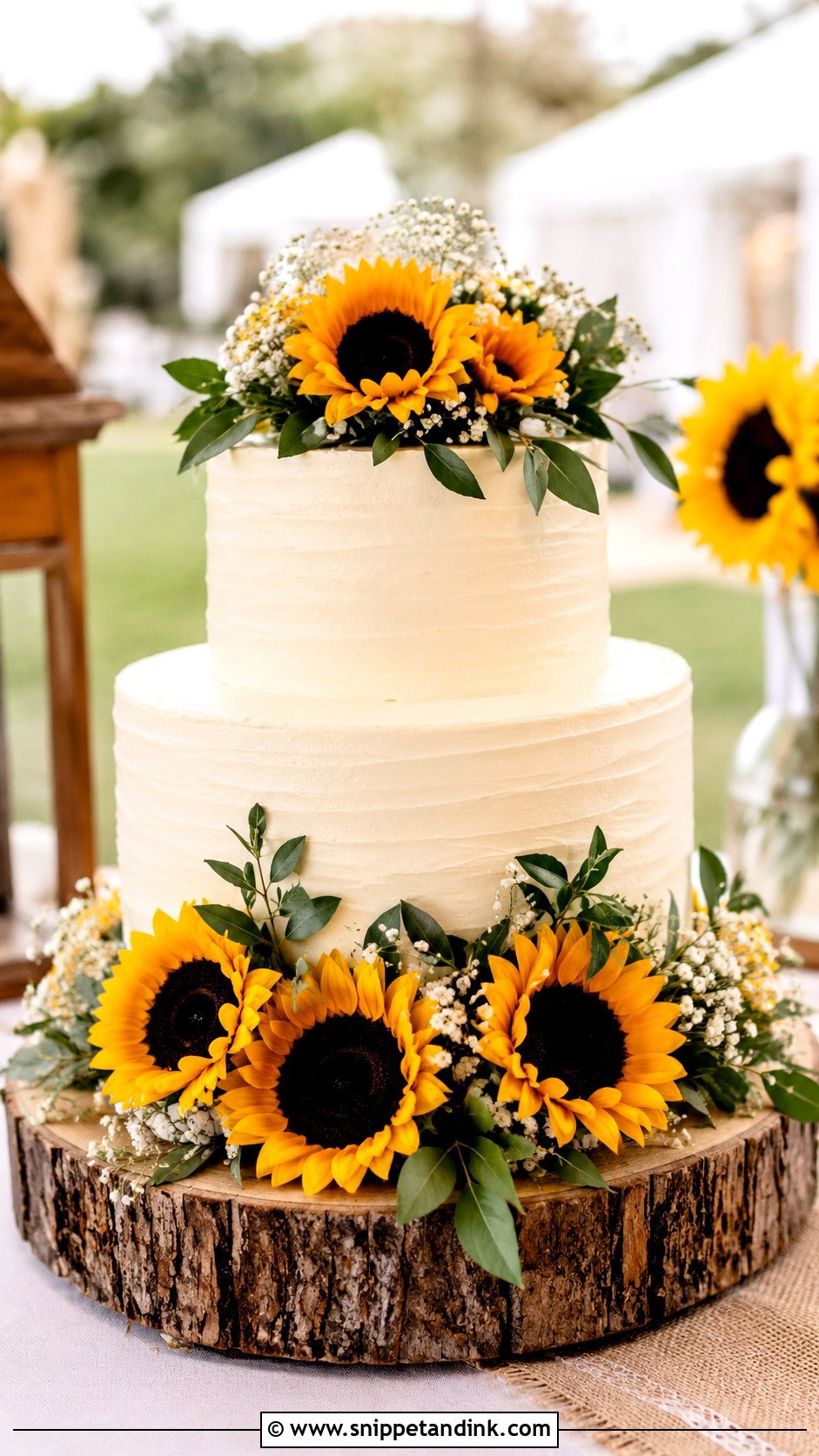 Sunflower Wedding Cake - Snippet and Ink - 20 Flowers Around Cake Ideas for Wedding