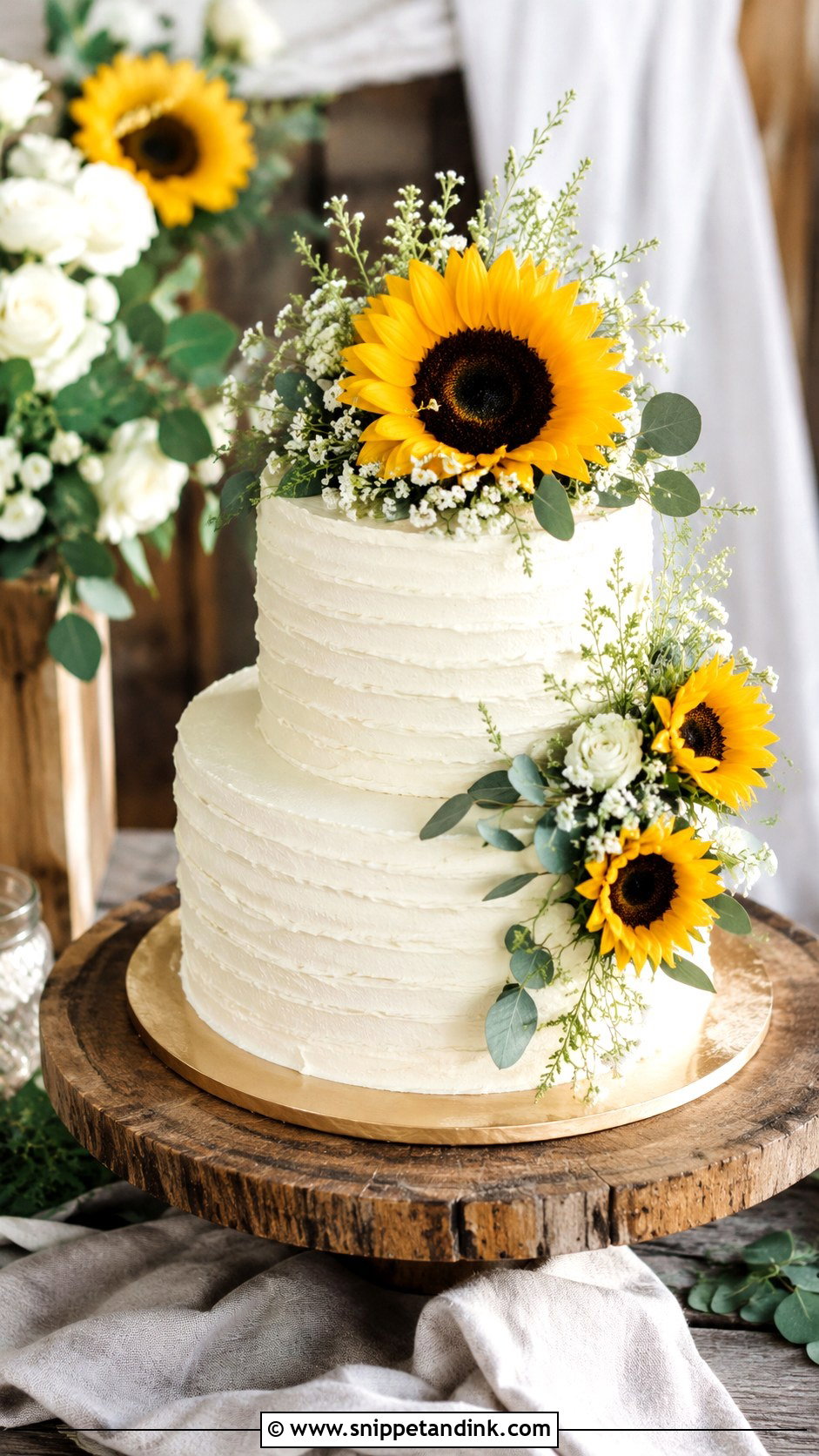 Sunflower Wedding Cake - Snippet and Ink - 20 Simple Flower Cake Ideas for Wedding
