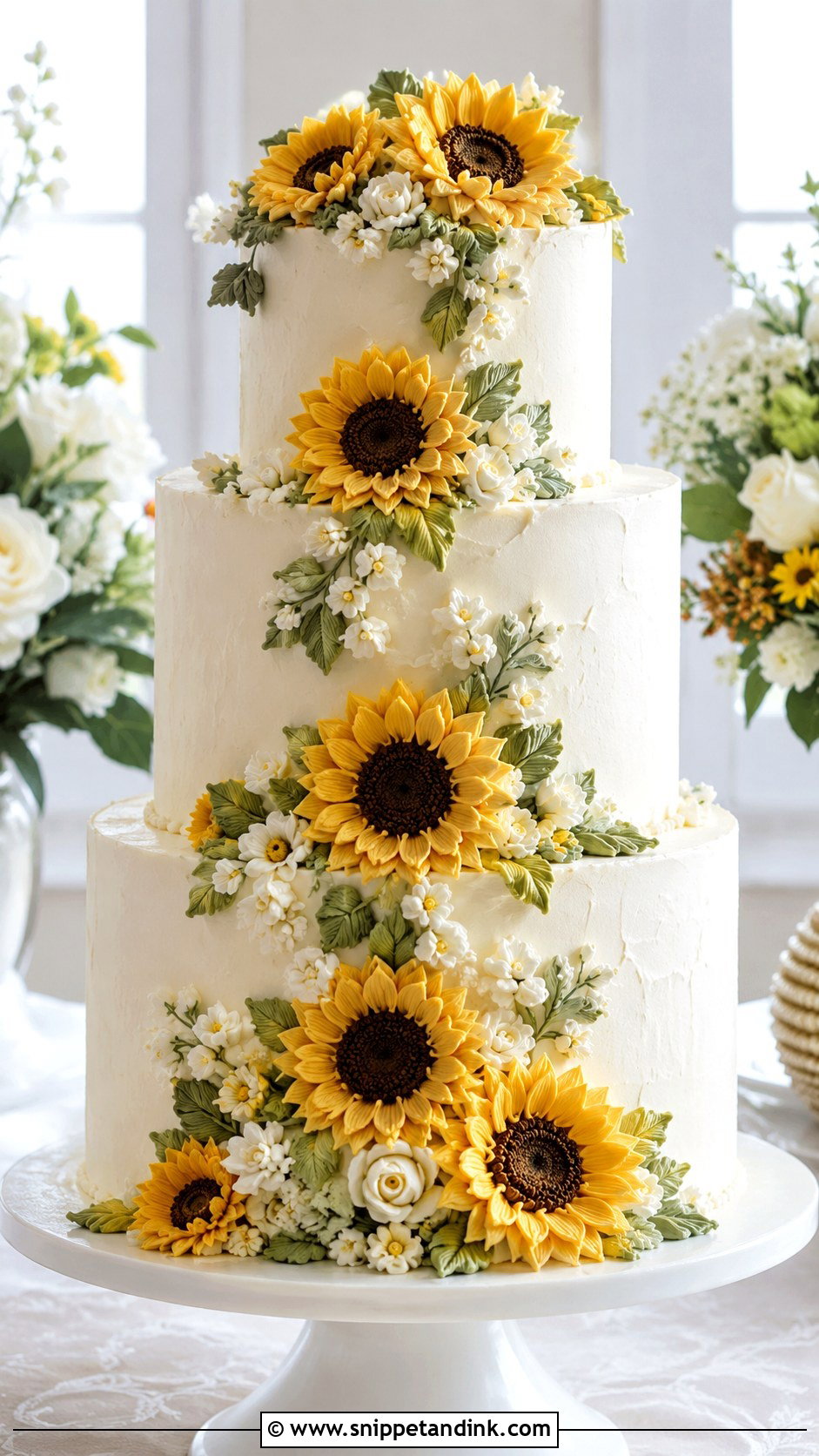 Sunflower Wedding Cake With Black And White - Snippet and Ink - 20 Sunflower Wedding Cake Ideas
