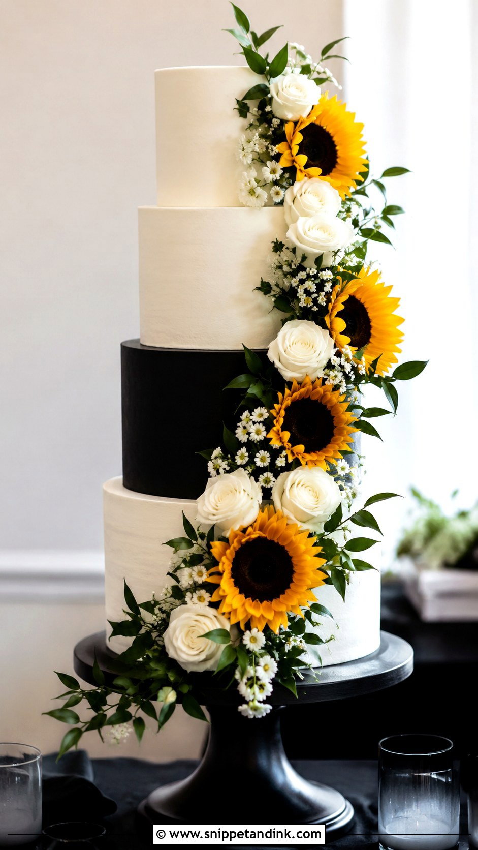 Sunflower Wedding Cake With Buttercream Flowers - Snippet and Ink - 20 Sunflower Wedding Cake Ideas