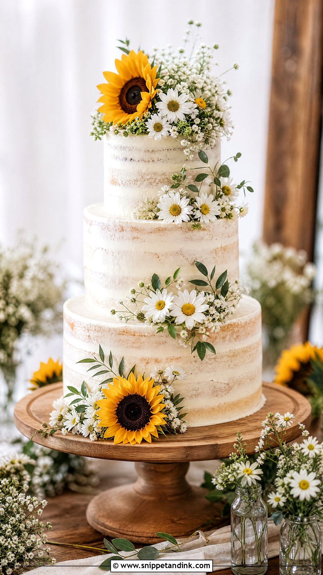 Sunflower Wedding Cake With Daisies - Snippet and Ink - 30 Sunflower Cake Design Ideas for Wedding