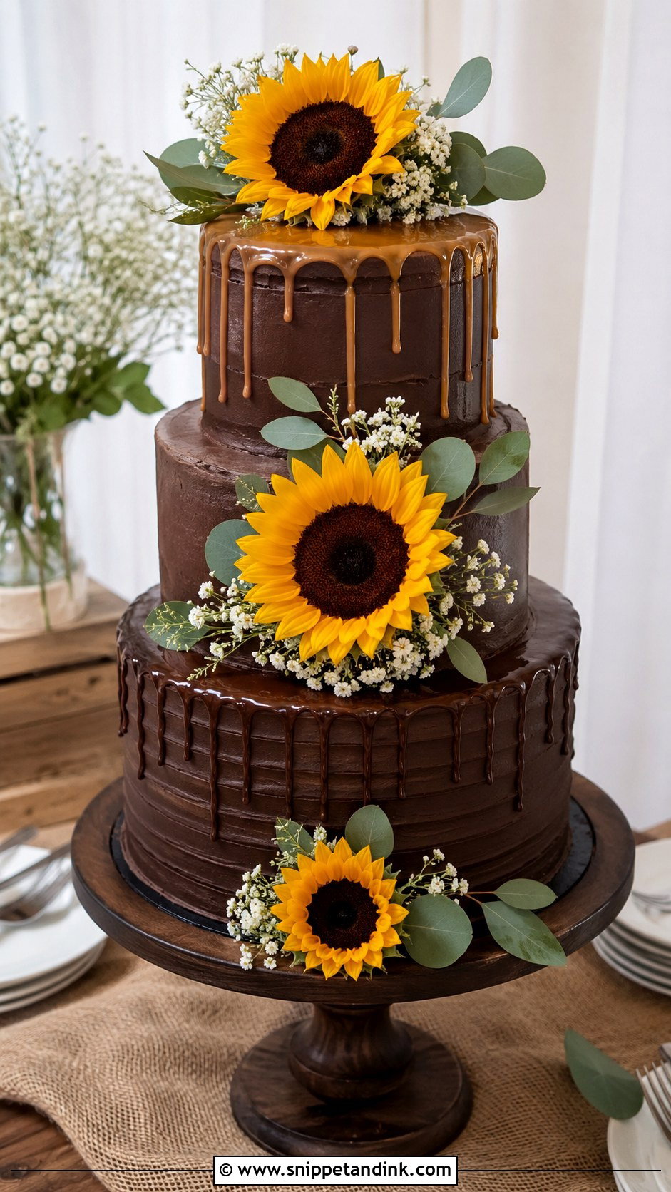 Sunflower Wedding Cake With Drip - Snippet and Ink - 20 Sunflower Wedding Cake Ideas